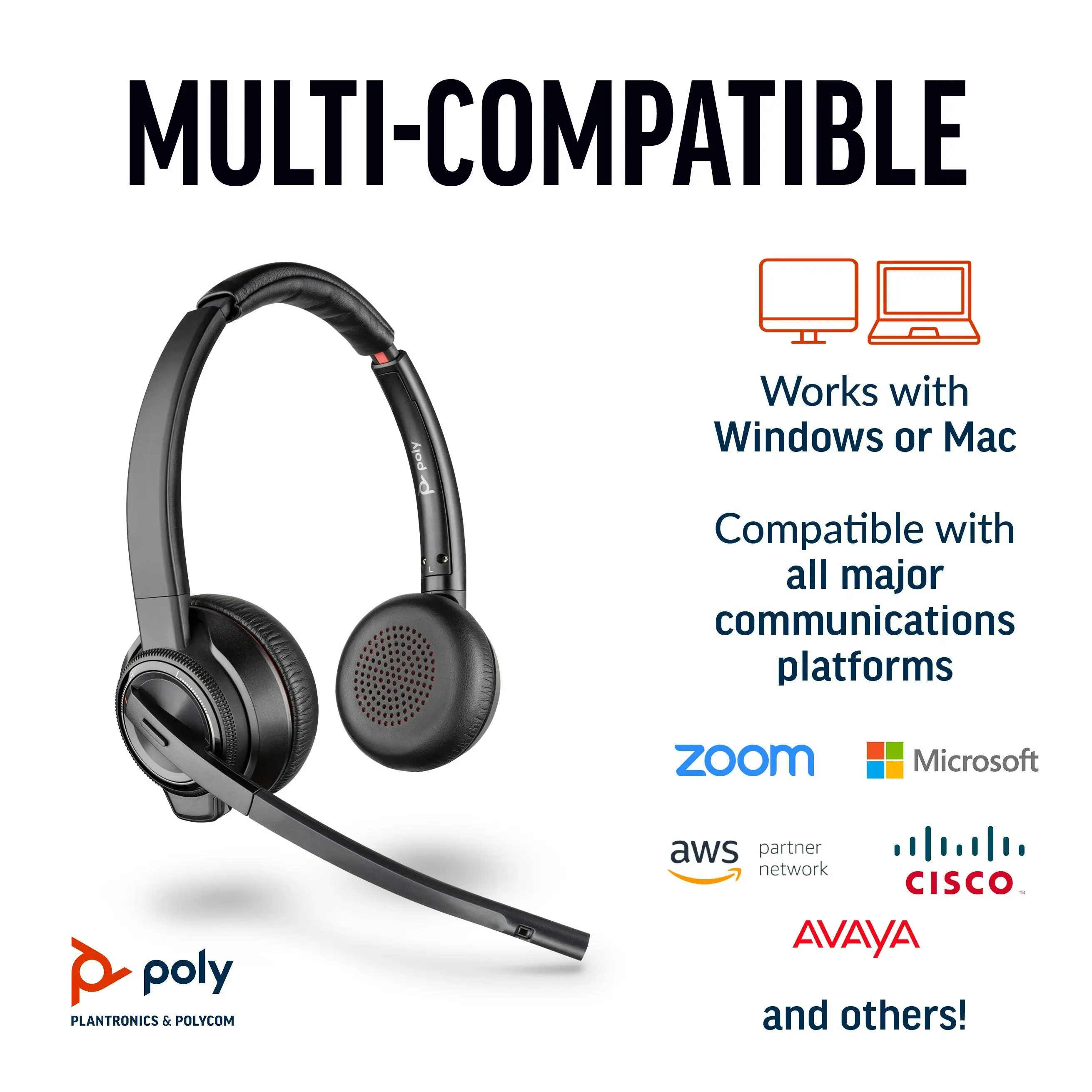 Poly Savi 8200 UC Wireless DECT Noise Canceling Headset