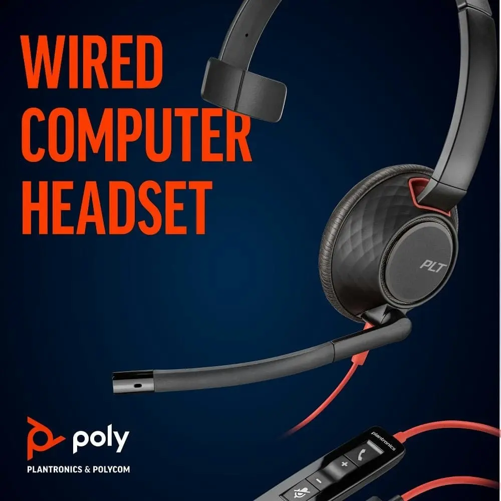 Poly BLACKWIRE C5210 Corded USB-A 3.5mm Audio PC Mac Mono Headset