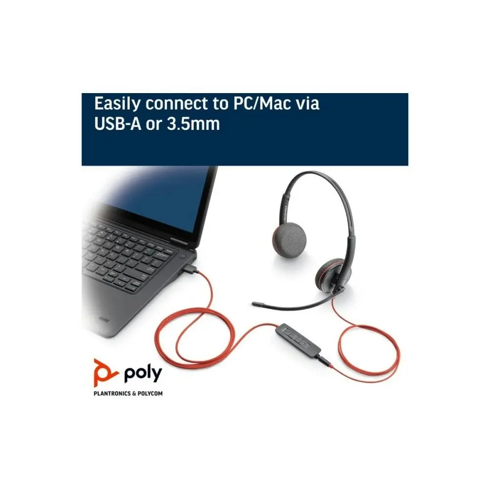 Poly Blackwire C3225 UC Headset Stereo USB-A & 3.5MM Corded Headset