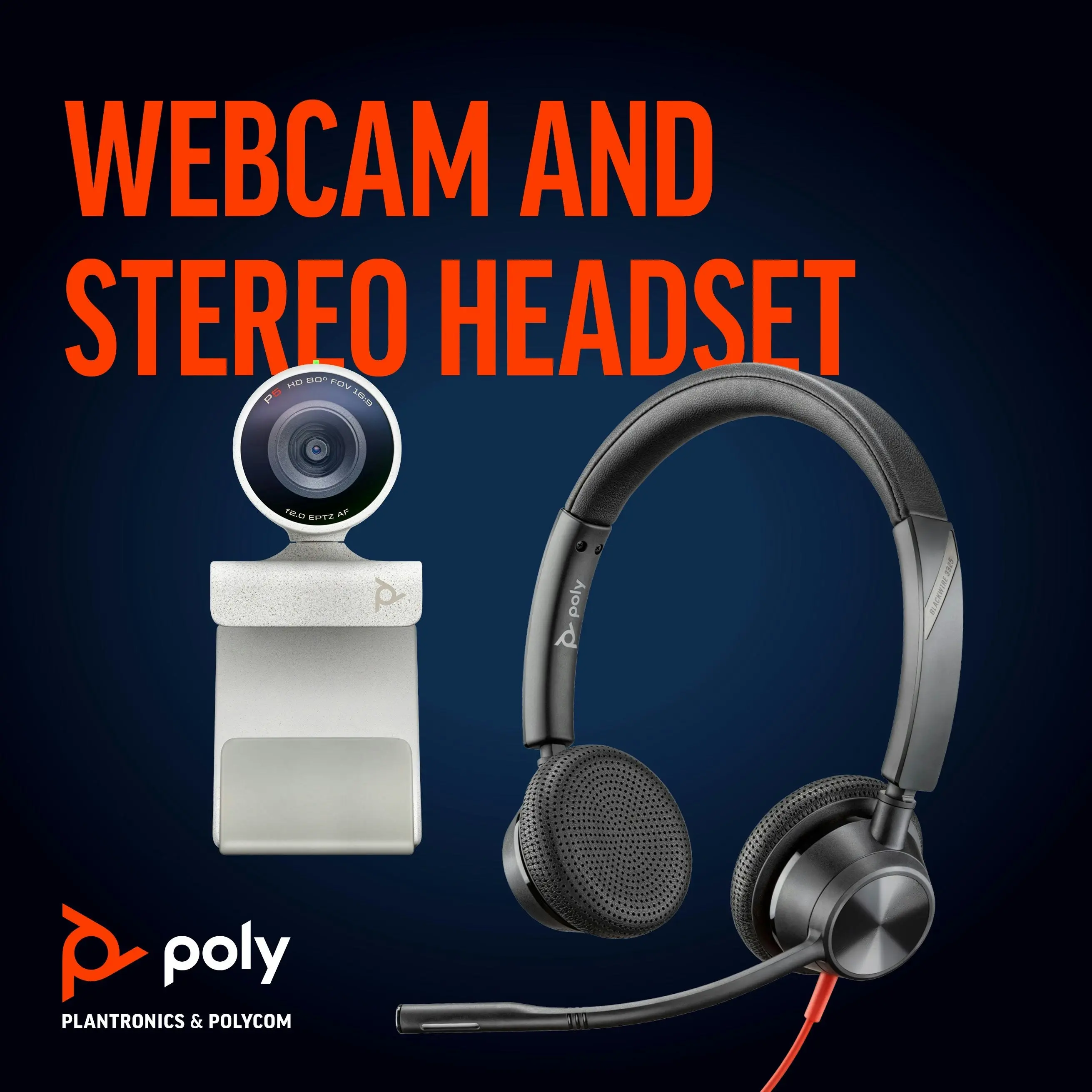 Poly Studio P5 HD Webcam Kit with Blackwire 3325 USB-A Headset Bundle