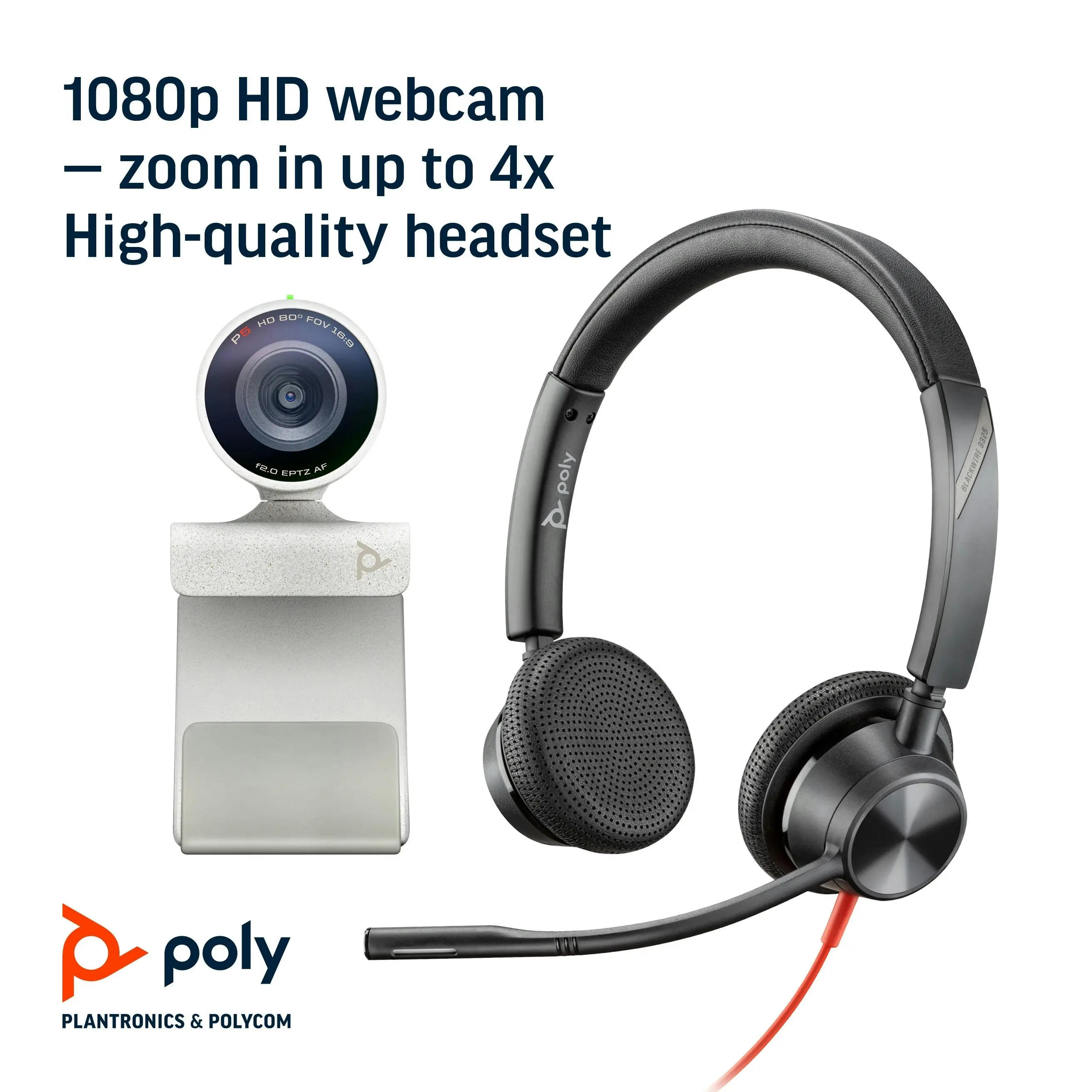 Poly Studio P5 HD Webcam Kit with Blackwire 3325 USB-A Headset Bundle