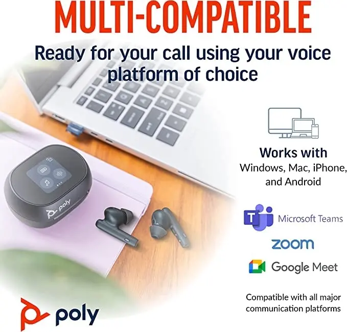 Poly Voyager Free 60+ UC Wireless Earbuds for Mobile Phones - Black