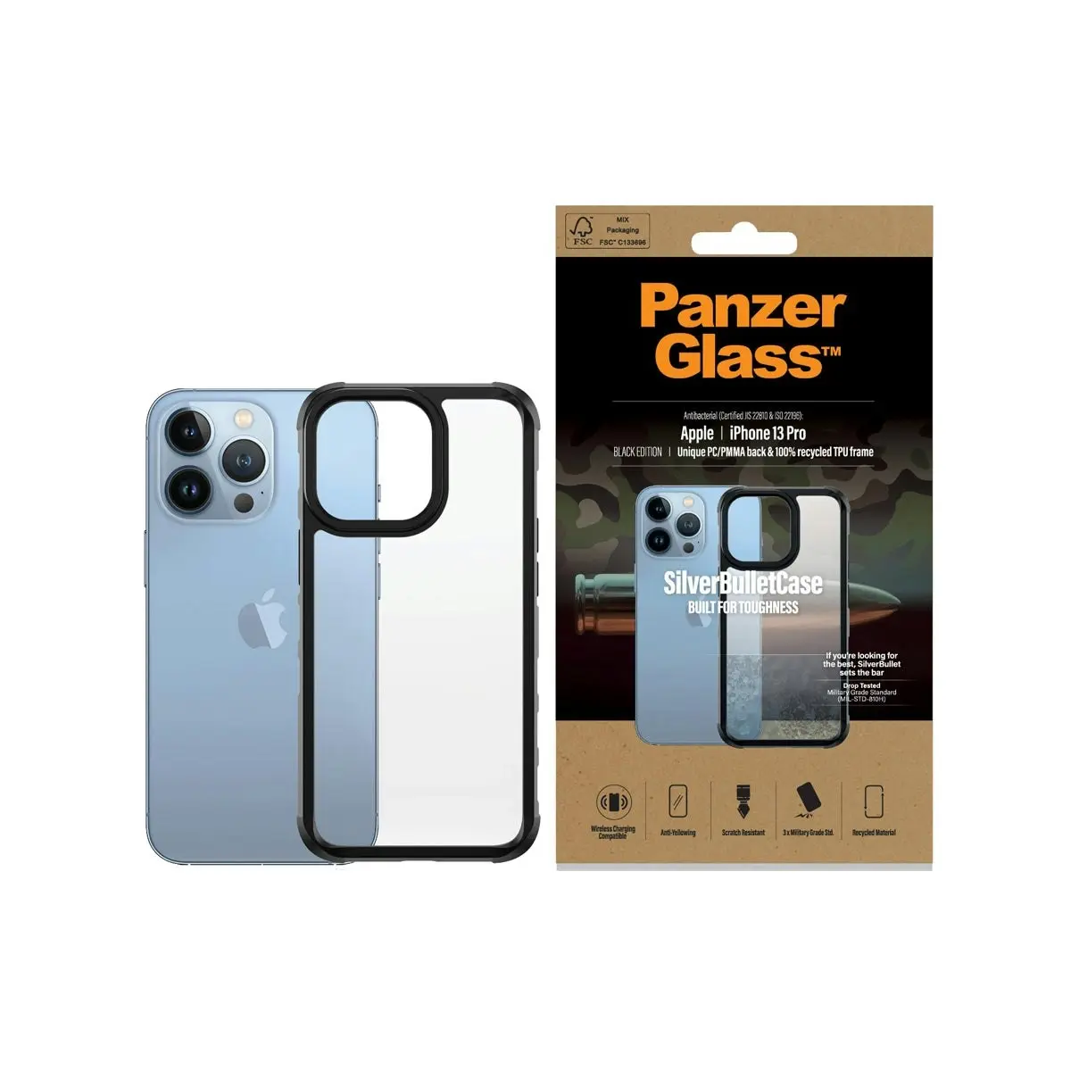 PanzerGlass SilverBullet ClearCase for iPhone 13 Pro - Black AB