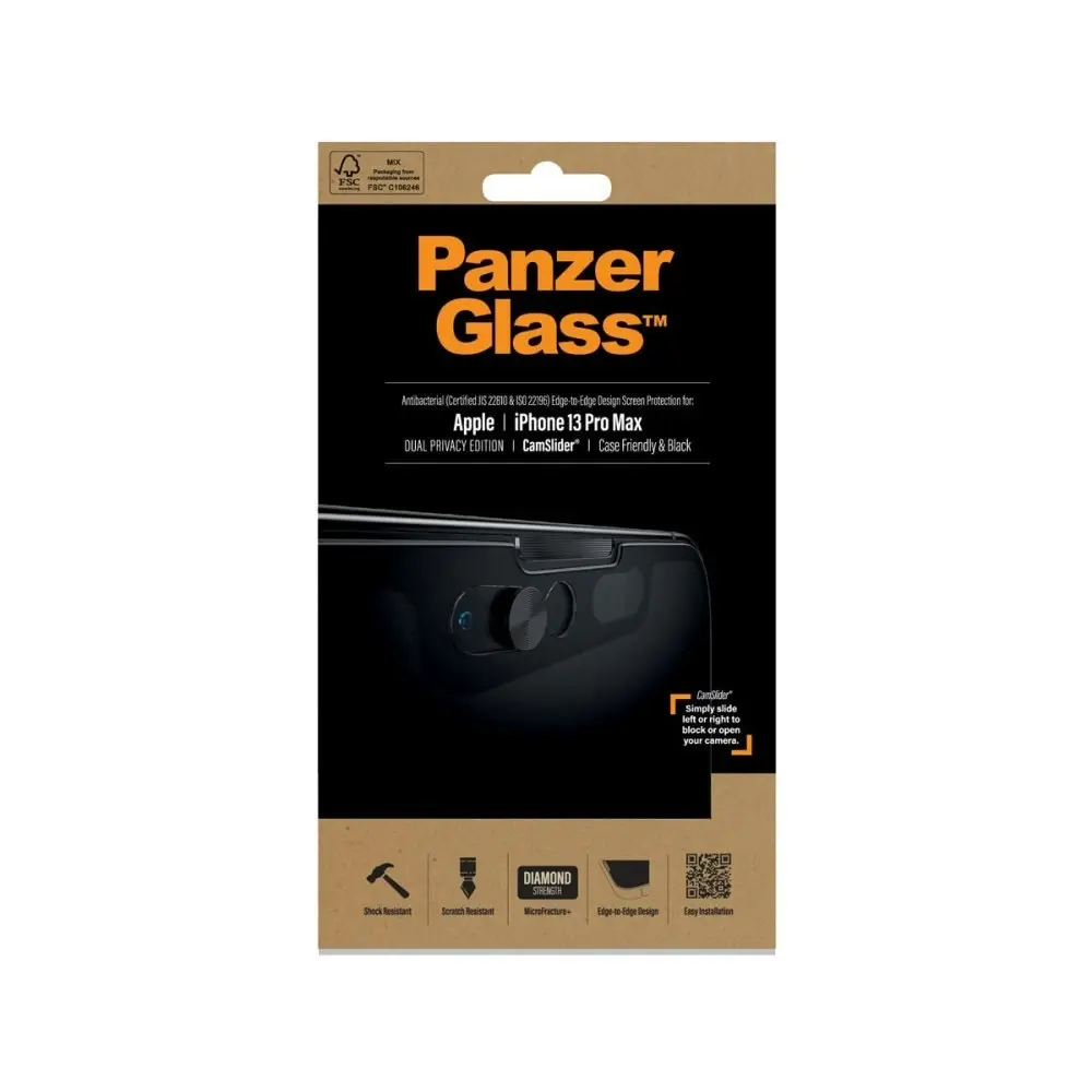 PanzerGlass Privacy CamSlider CF Black Phone Screen Protector for iPhone 13 Pro Max - Clear