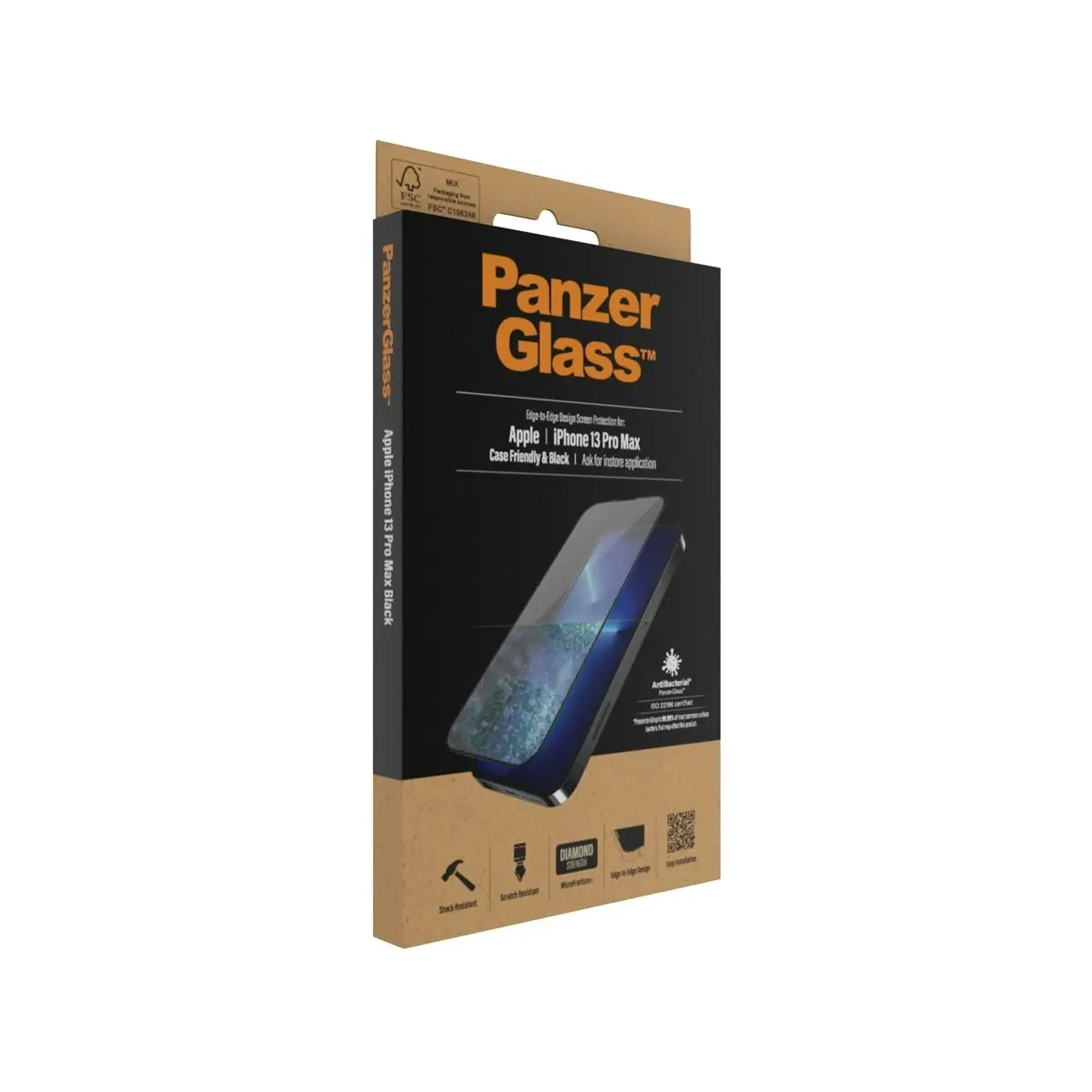 PanzerGlass CaseFriendly Black Phone Screen Protector for iPhone 13 Pro Max - Clear