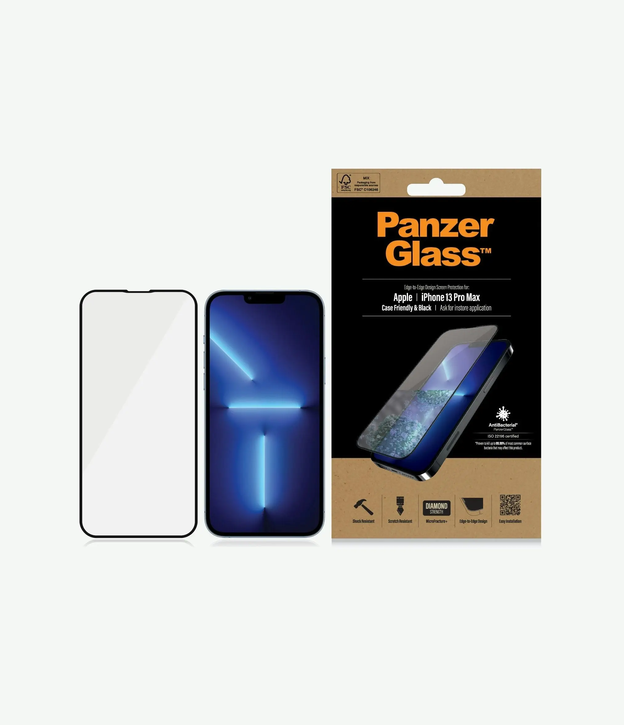 PanzerGlass CaseFriendly Black Phone Screen Protector for iPhone 13 Pro Max - Clear