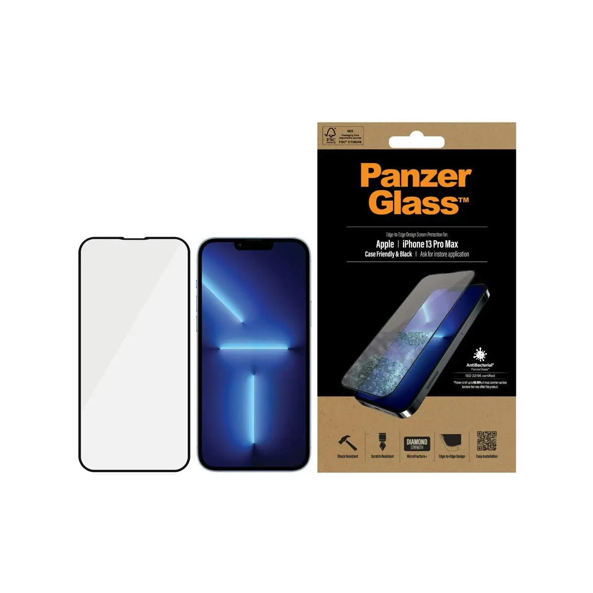 PanzerGlass CaseFriendly Black Phone Screen Protector for iPhone 13 Pro Max - Clear