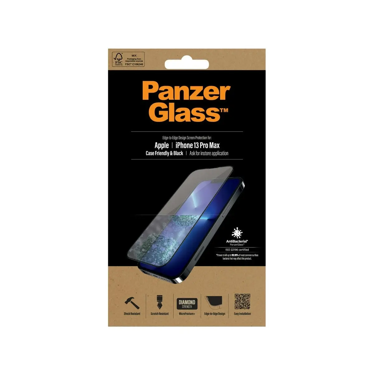 PanzerGlass CaseFriendly Black Phone Screen Protector for iPhone 13 Pro Max - Clear