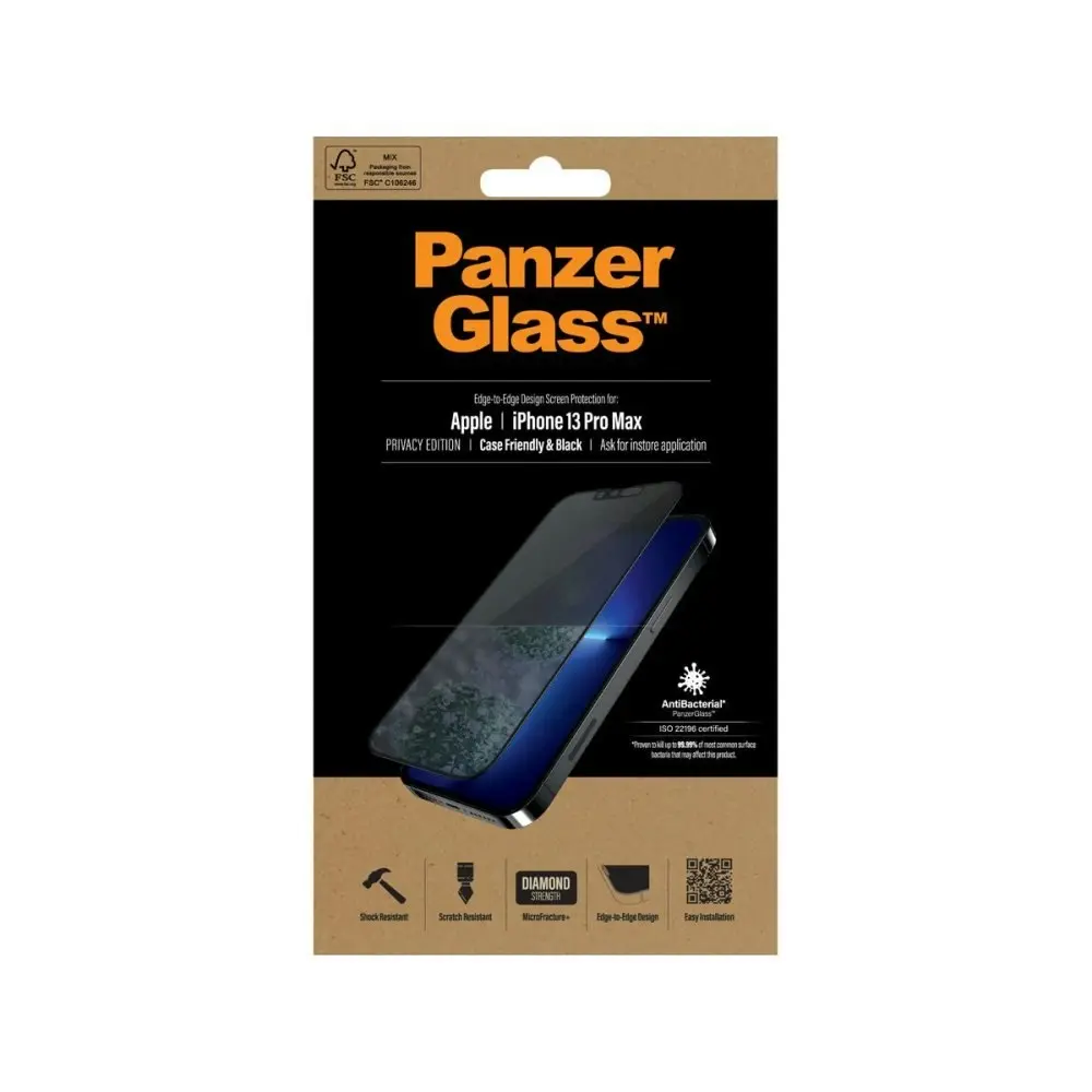 PanzerGlass Case Friendly Privacy Phone Screen Protector for iPhone 13 Pro Max - Black