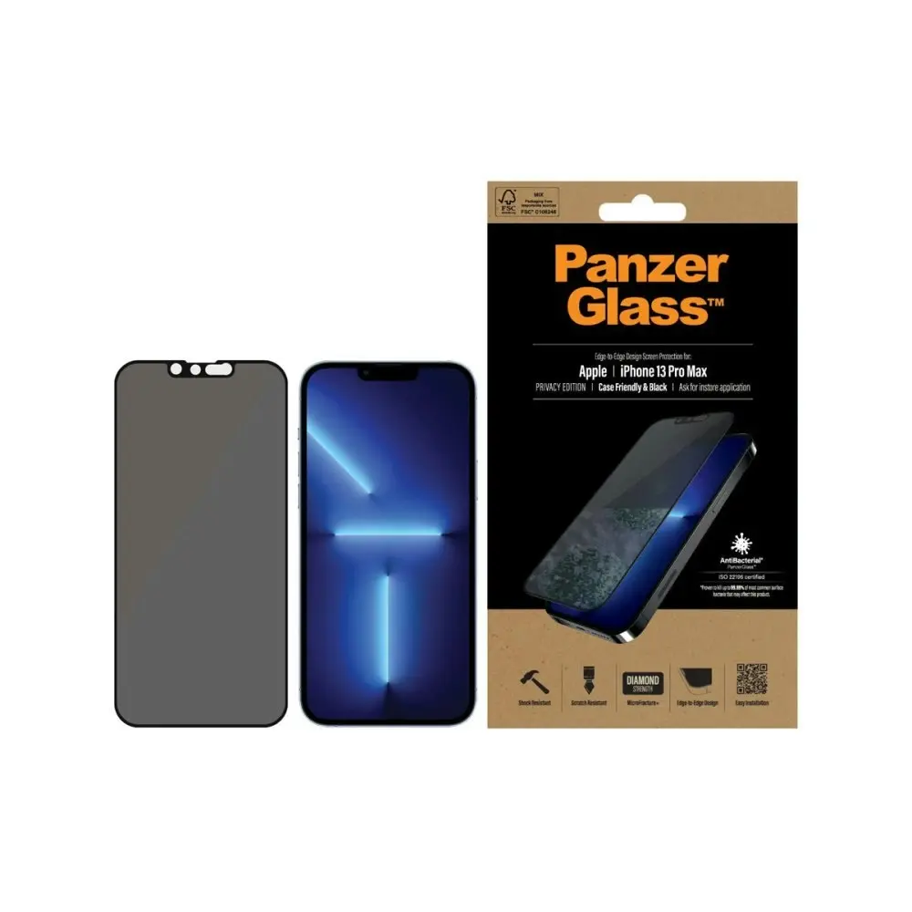 PanzerGlass Case Friendly Privacy Phone Screen Protector for iPhone 13 Pro Max - Black