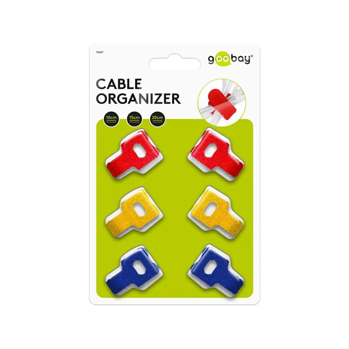 Goobay Cable Management Hook & Loop Set - Red, Yellow and Blue