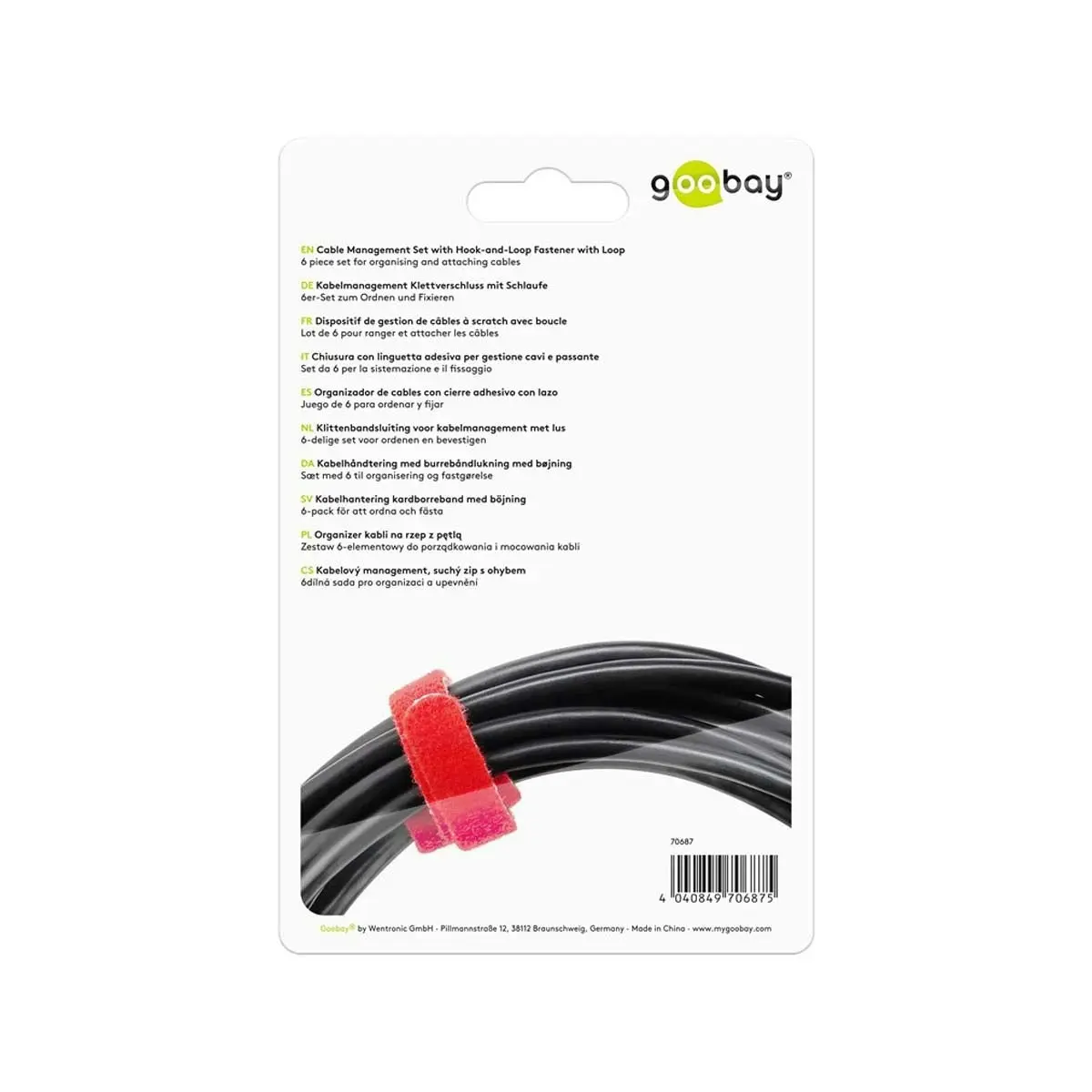 Goobay Cable Management Hook & Loop Set - Red, Yellow and Blue