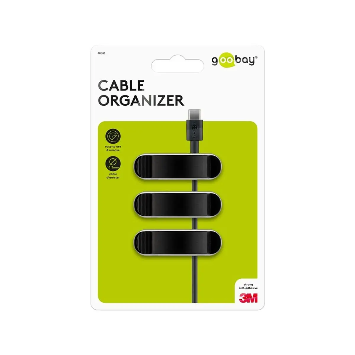 Goobay Cable Management Clip 3 Slots Set 3 Pieces - Black