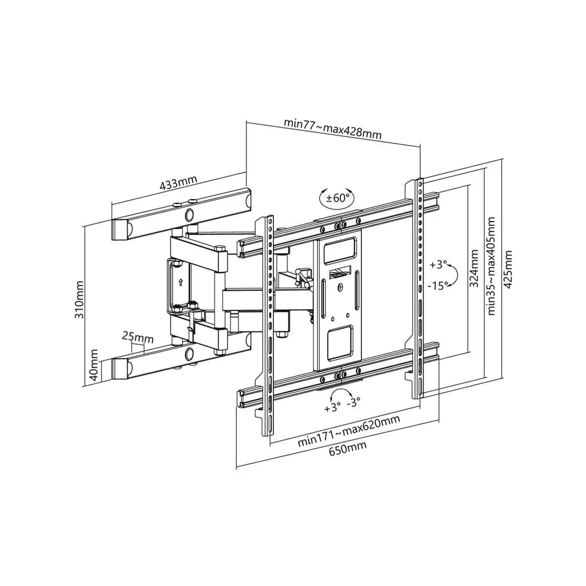 Goobay Pro Fullmotion TV Wall Mount Fully Movable Swivelling Tilting Large (37-70")