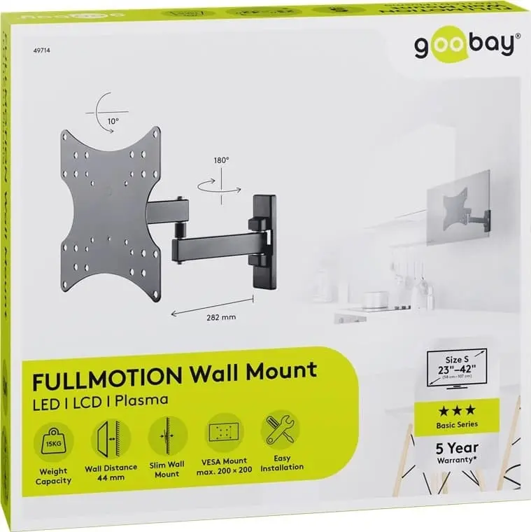 Goobay TV Wall Mount Basic FULLMOTION (S) Fully Movable Double Arm Joint for TVs 23 to 42 inch