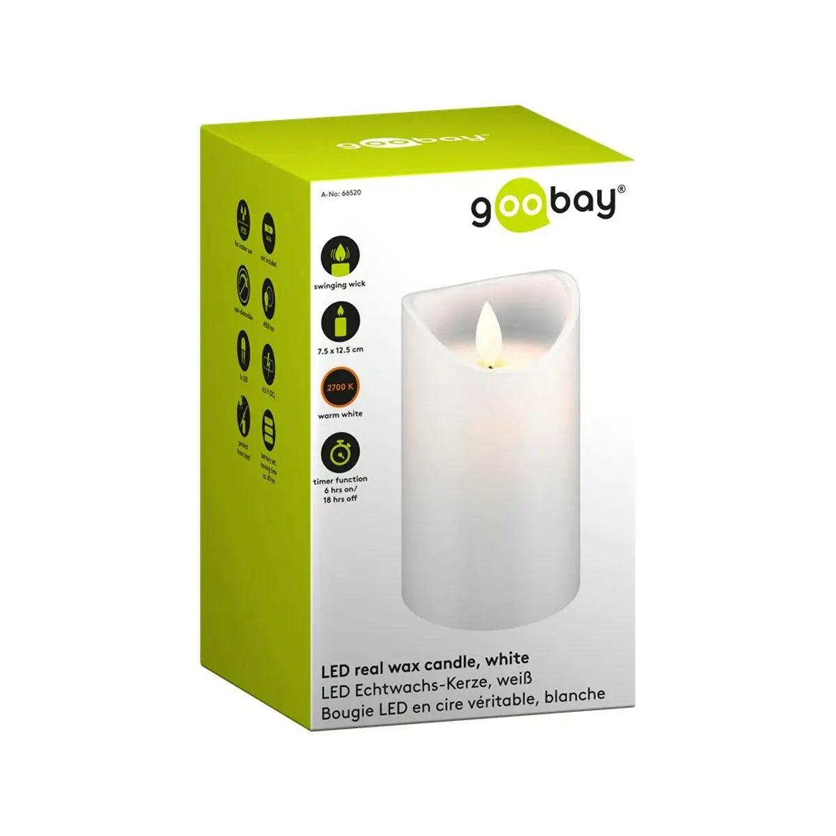 Goobay LED Wax Candle 7.5 x 12.5 cm - White