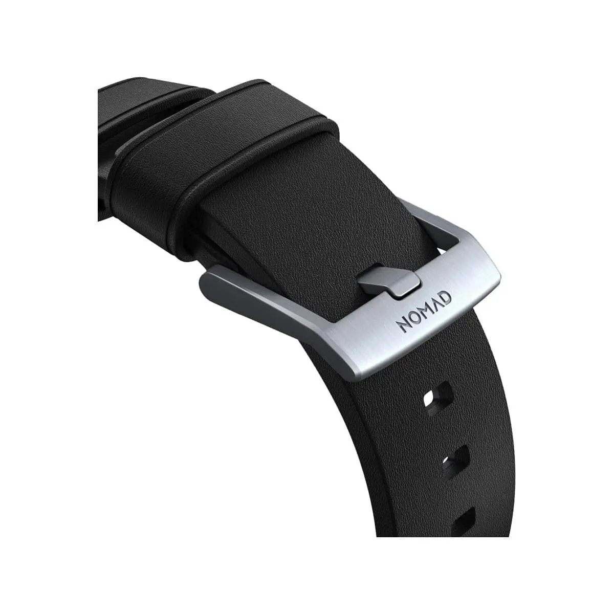 Nomad Active Band Pro 40mm / 41mm - Silver Hard with Black Leather Strap