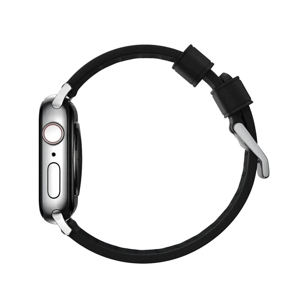 Nomad Active Band Pro 40mm / 41mm - Silver Hard with Black Leather Strap