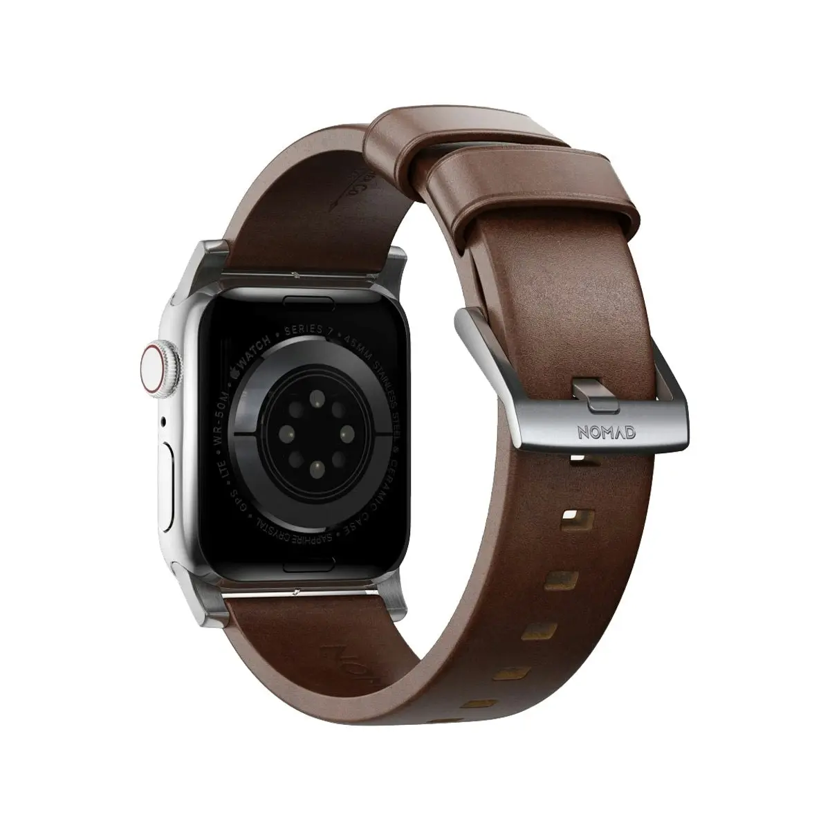 Nomad Modern Band for Apple Watch 40mm / 41mm - Silver Hardware with Rustic Brown Horween Leather