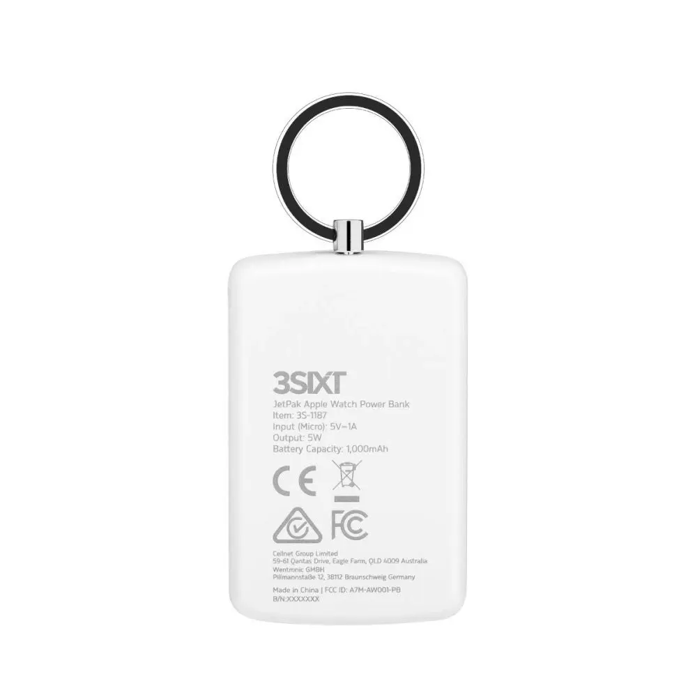 3sixT JetPak Apple Watch Power Bank Keyring 1000mAh Watch Series 6/SE/5/4/3/2