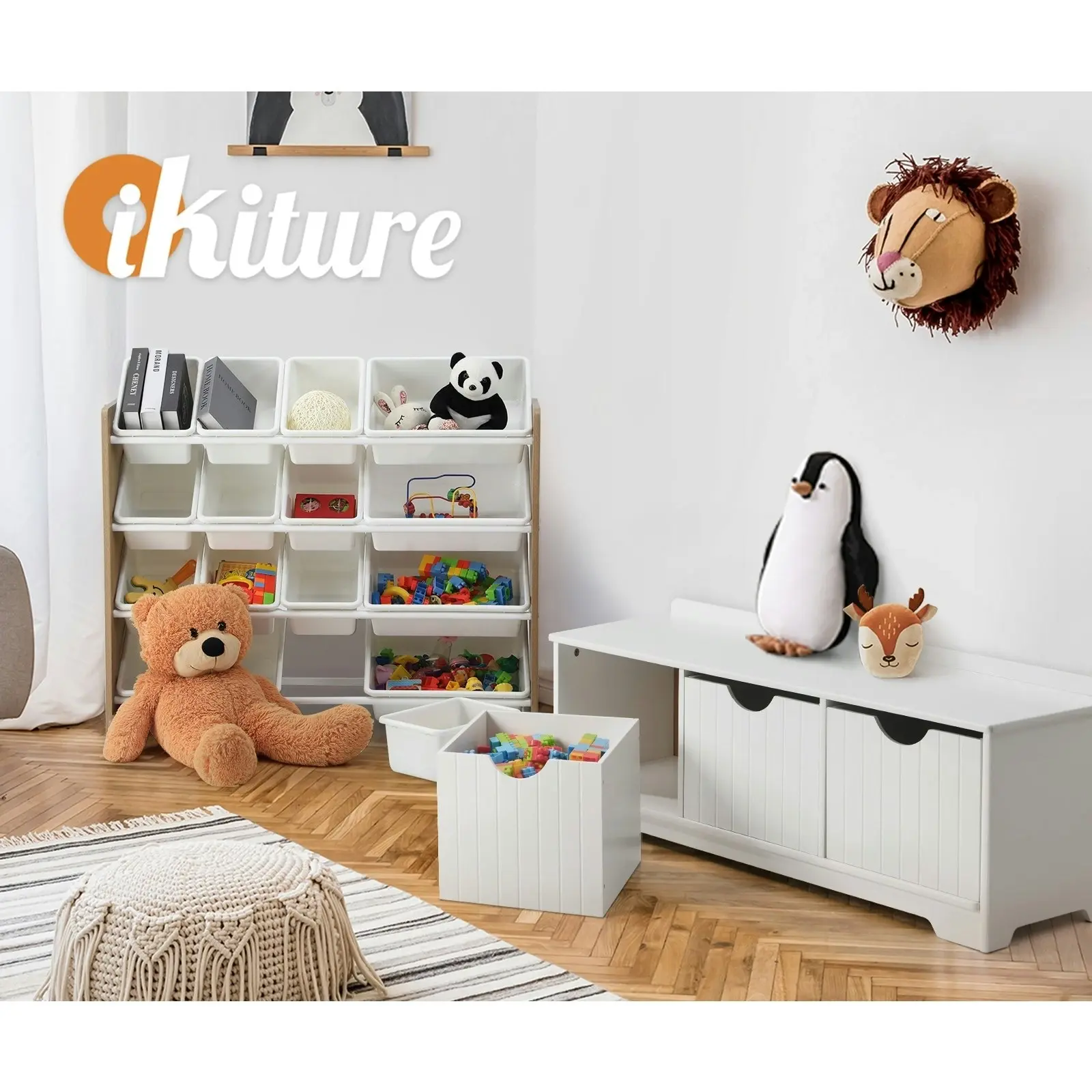 Oikiture Kids Toy Box Chest Storage Blanket Children Room Organiser Seating Bench