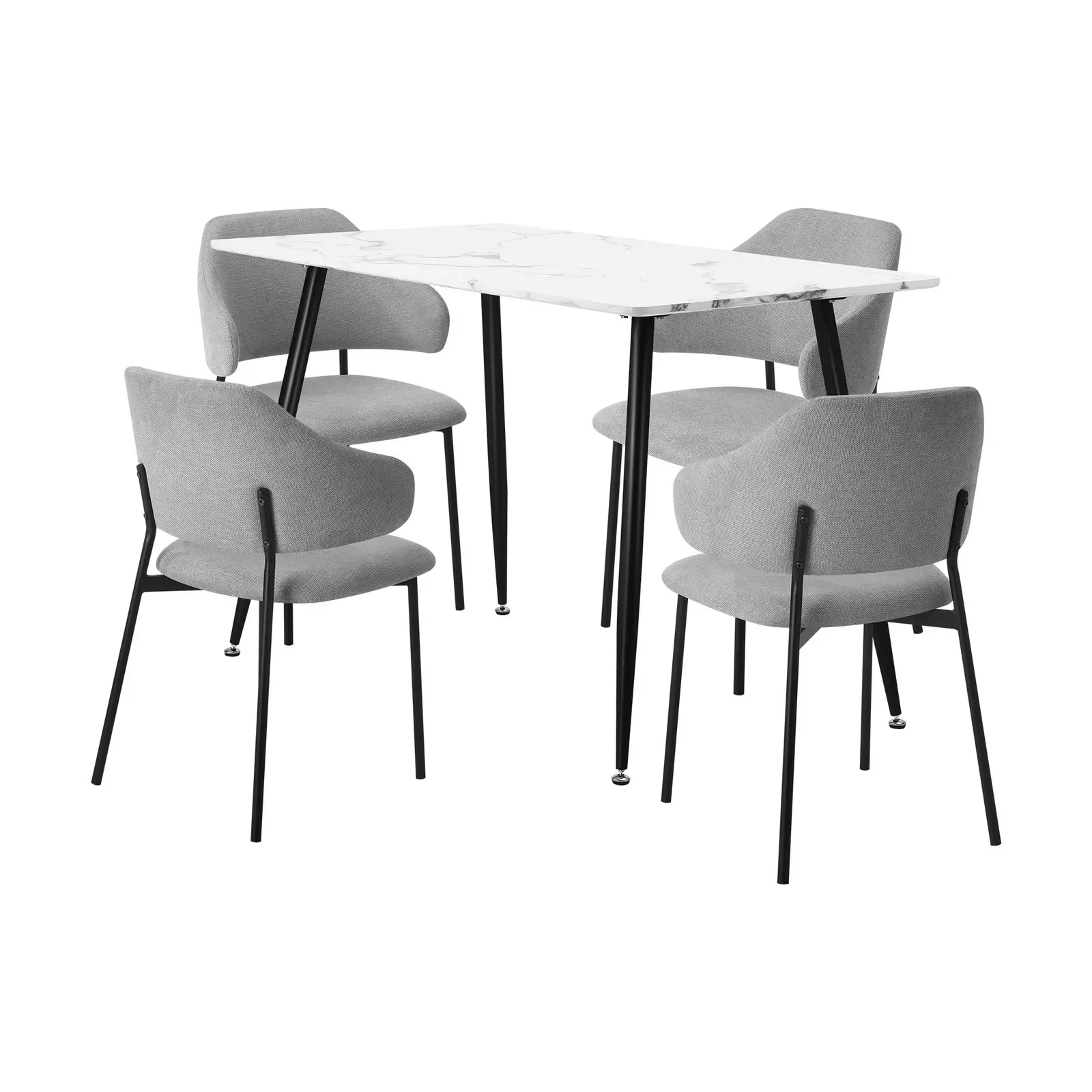 Oikiture 5PCS Dining sets 120cm Rectangle Table with 4PCS Chairs Fabric Grey