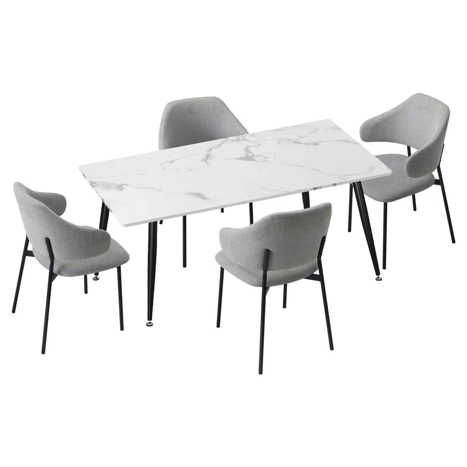 Oikiture 5PCS Dining sets 120cm Rectangle Table with 4PCS Chairs Fabric Grey