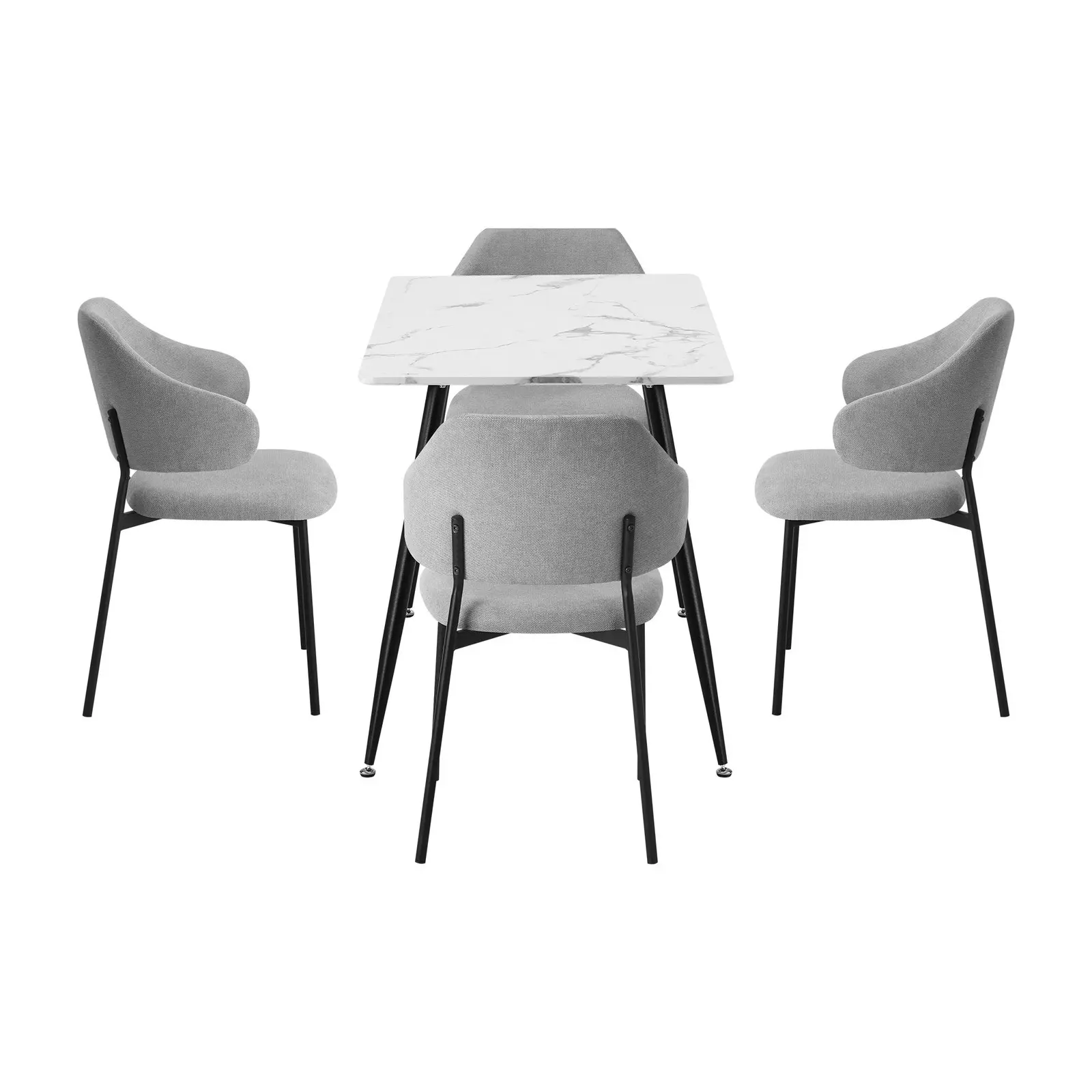 Oikiture 5PCS Dining sets 120cm Rectangle Table with 4PCS Chairs Fabric Grey