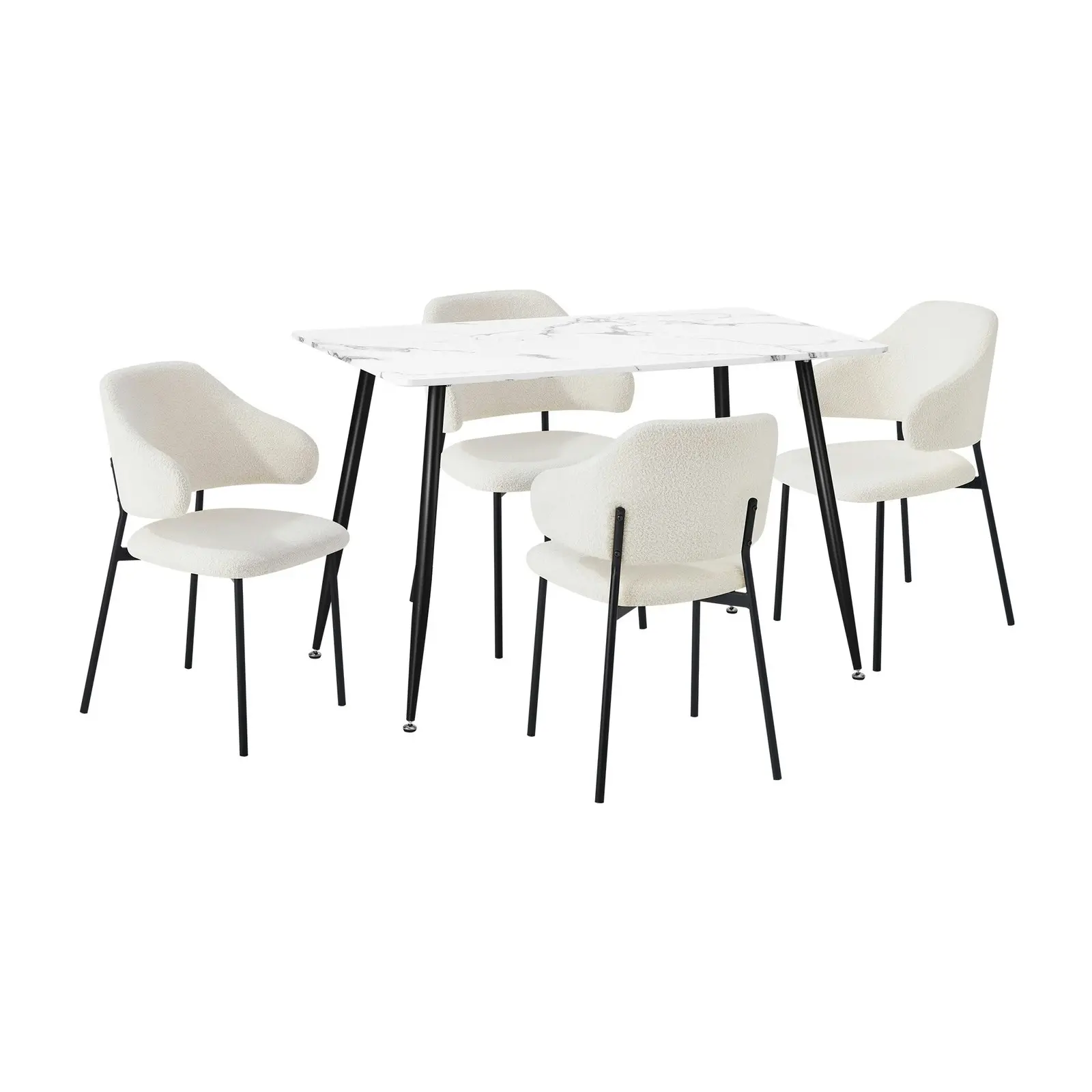 Oikiture 5PCS Dining sets 120cm Rectangle Table with Chairs Sherpa-White