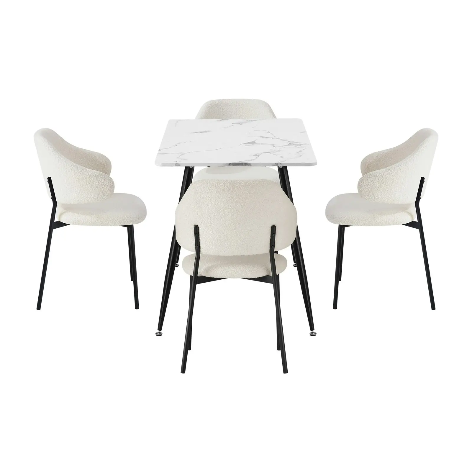 Oikiture 5PCS Dining sets 120cm Rectangle Table with Chairs Sherpa-White