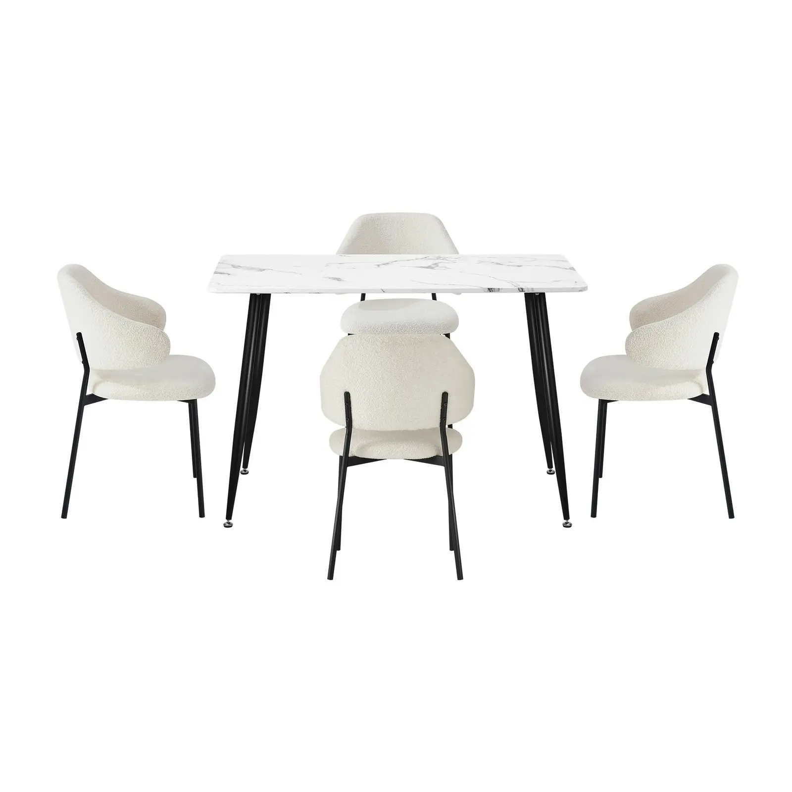 Oikiture 5PCS Dining sets 120cm Rectangle Table with Chairs Sherpa-White