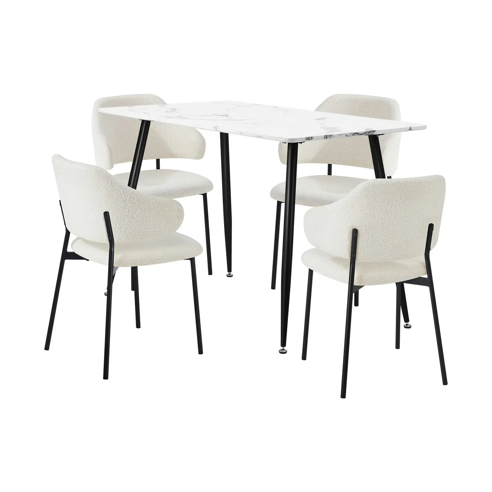 Oikiture 5PCS Dining sets 120cm Rectangle Table with Chairs Sherpa-White