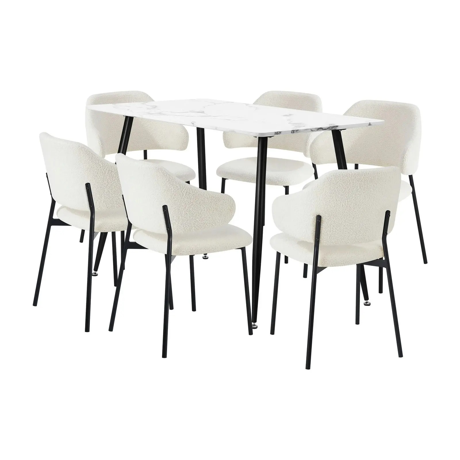 Oikiture 7PCS Dining sets 120cm Rectangle Table with Chairs Sherpa-White