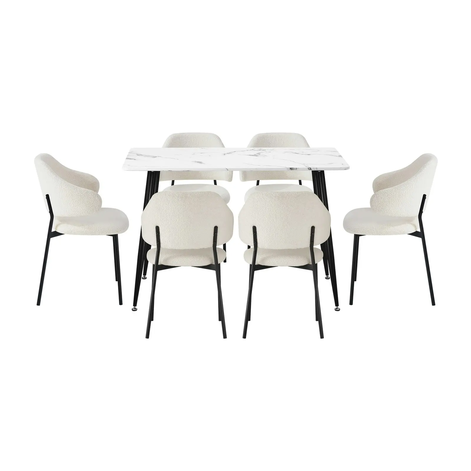 Oikiture 7PCS Dining sets 120cm Rectangle Table with Chairs Sherpa-White