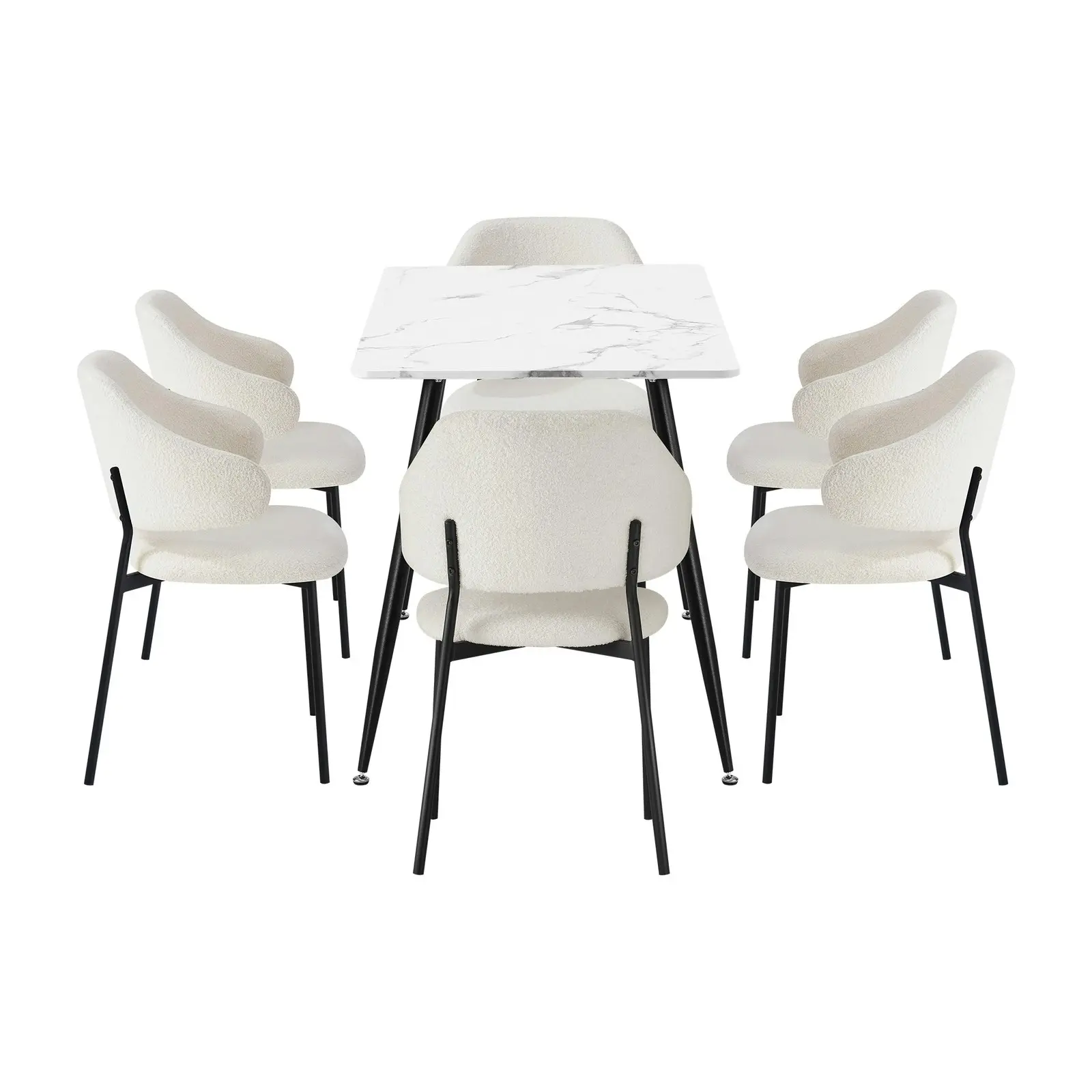 Oikiture 7PCS Dining sets 120cm Rectangle Table with Chairs Sherpa-White