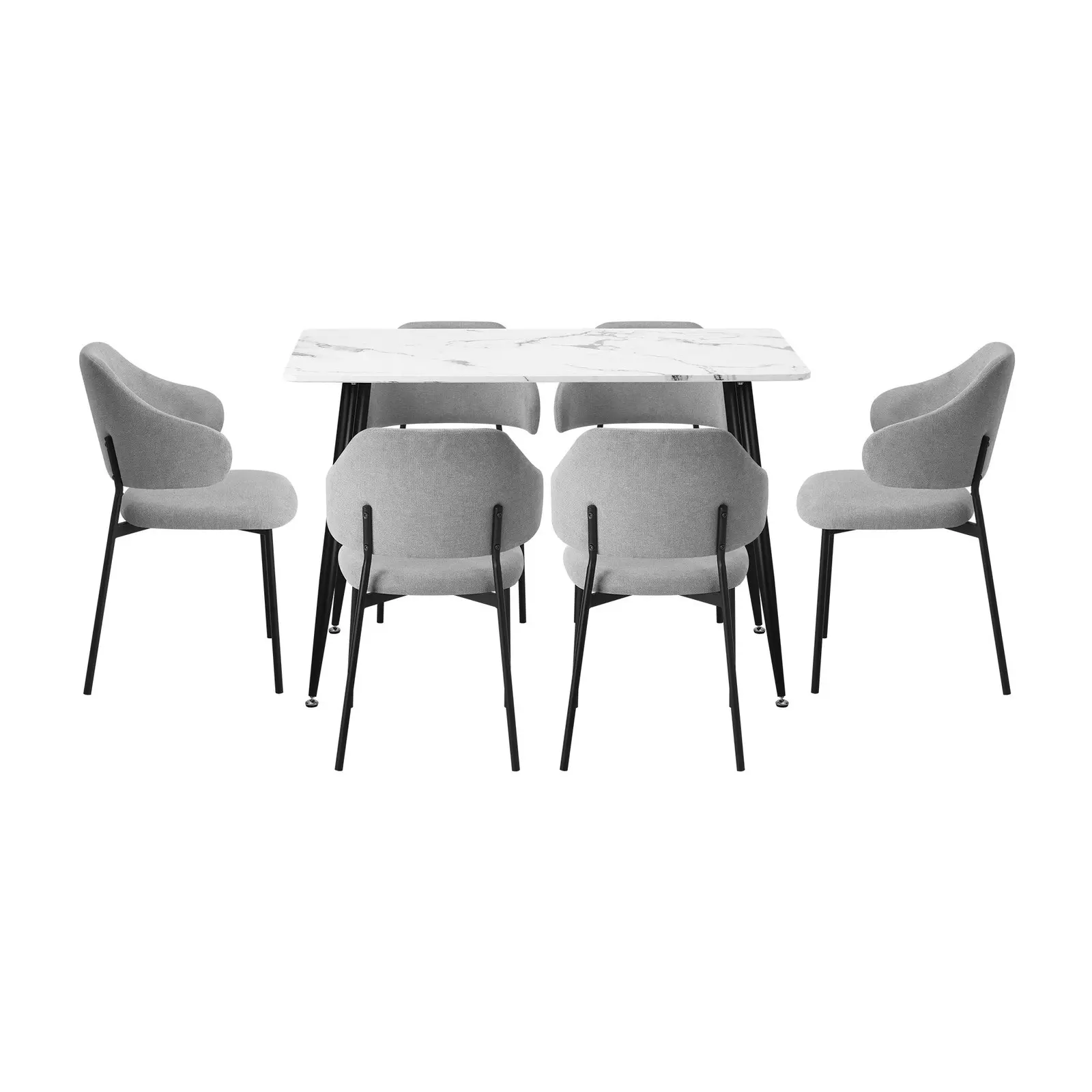 Oikiture 7PCS Dining sets 120cm Rectangle Table with 6PCS Chairs Fabric Grey