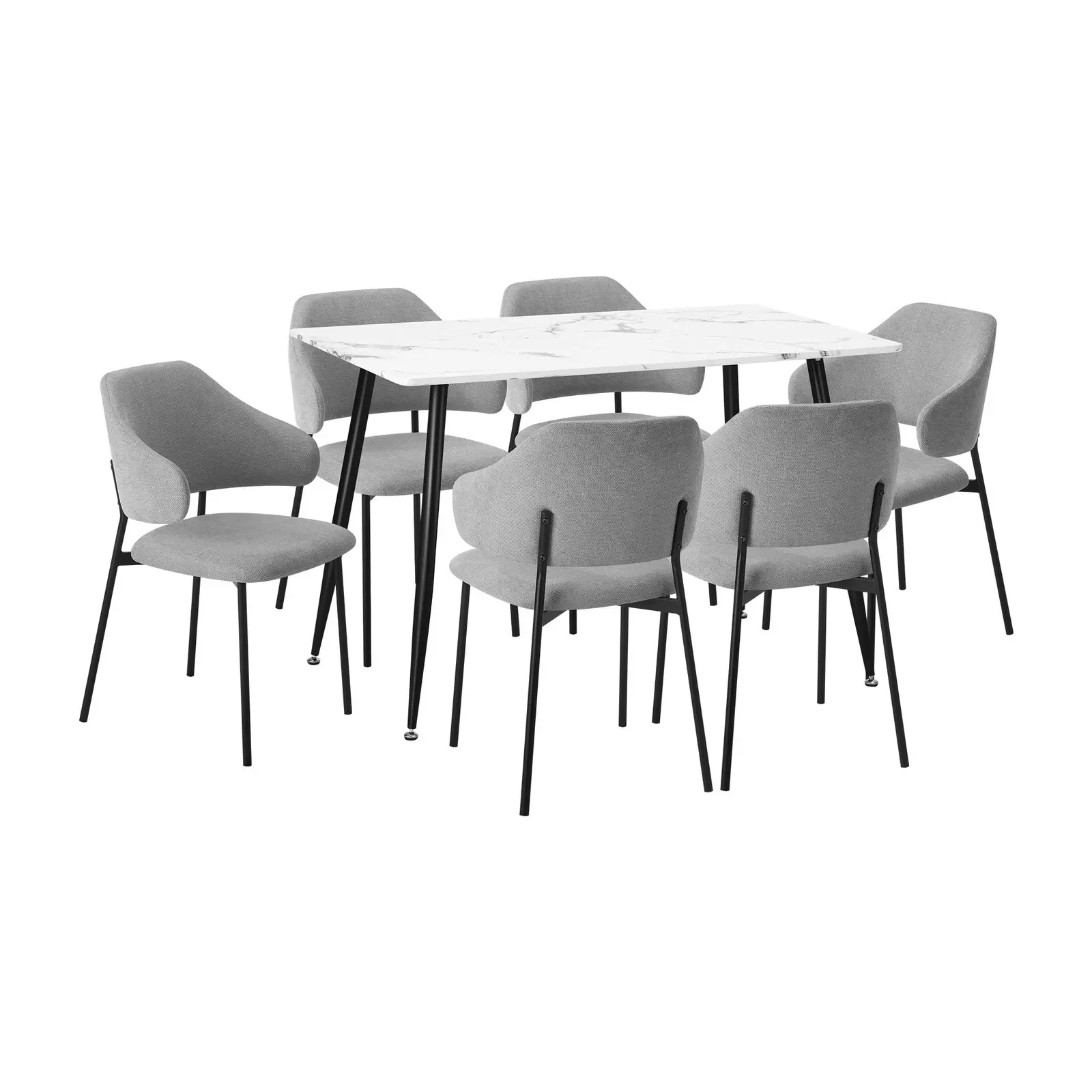 Oikiture 7PCS Dining sets 120cm Rectangle Table with 6PCS Chairs Fabric Grey