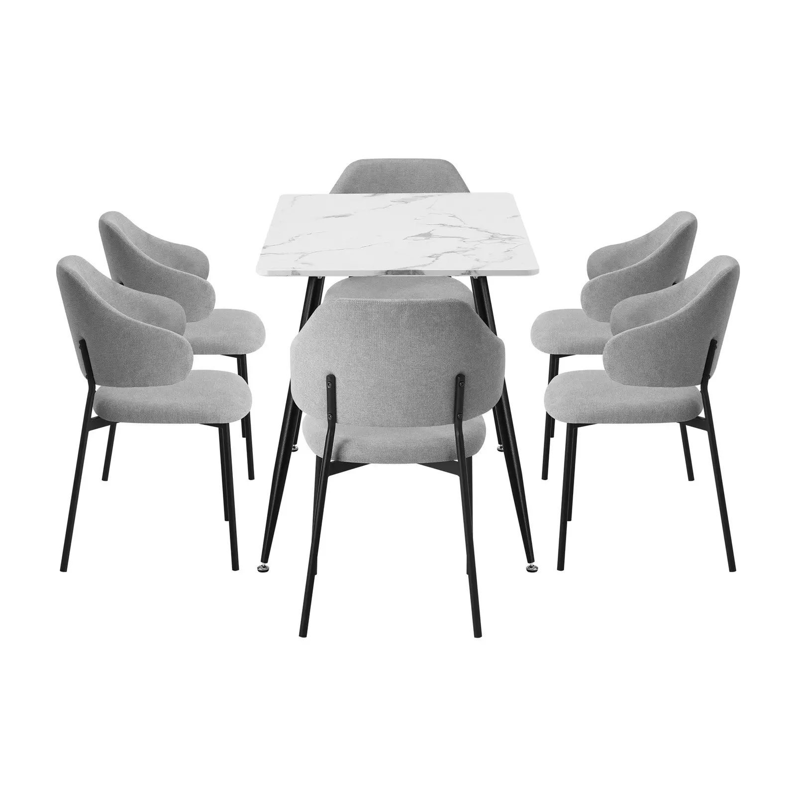 Oikiture 7PCS Dining sets 120cm Rectangle Table with 6PCS Chairs Fabric Grey