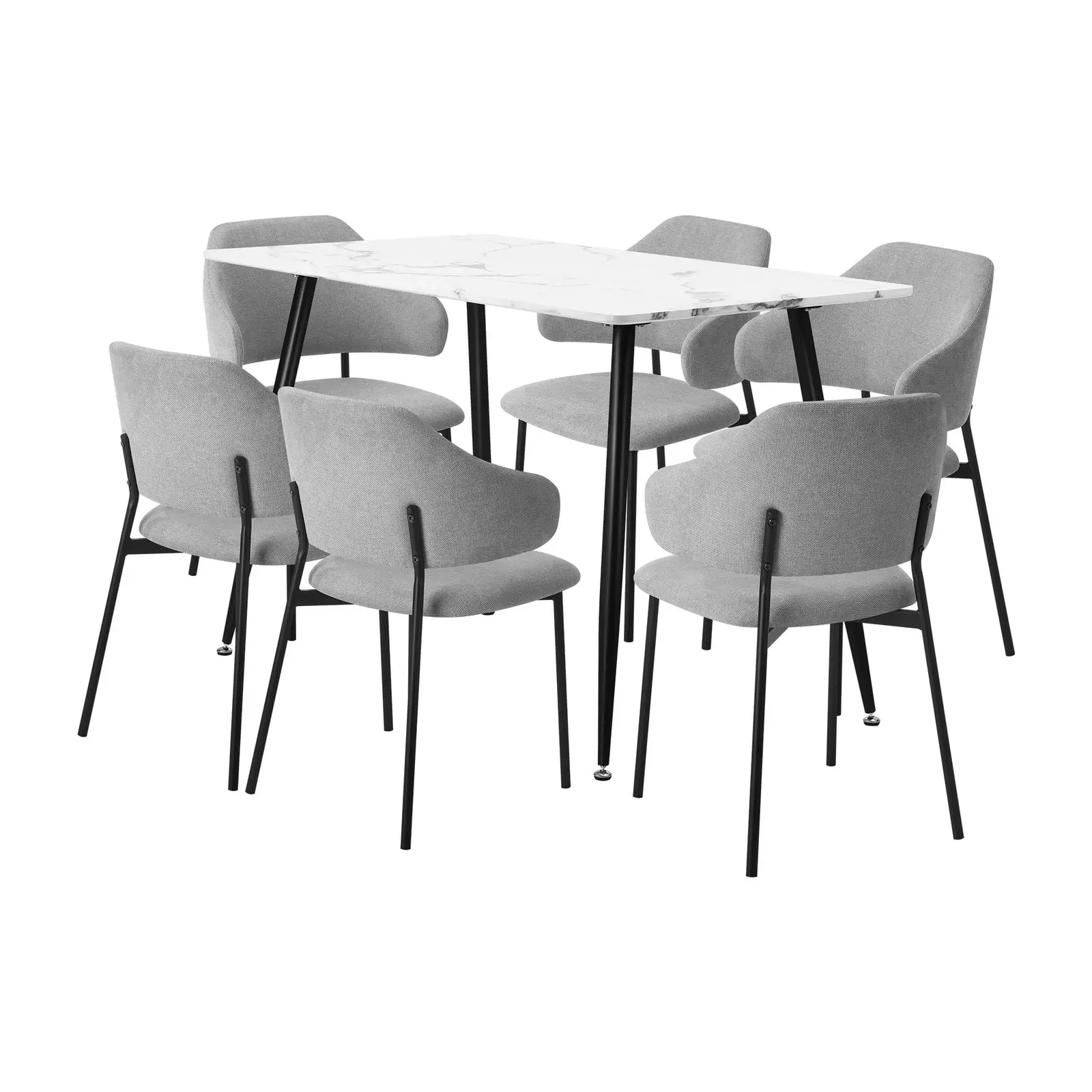 Oikiture 7PCS Dining sets 120cm Rectangle Table with 6PCS Chairs Fabric Grey