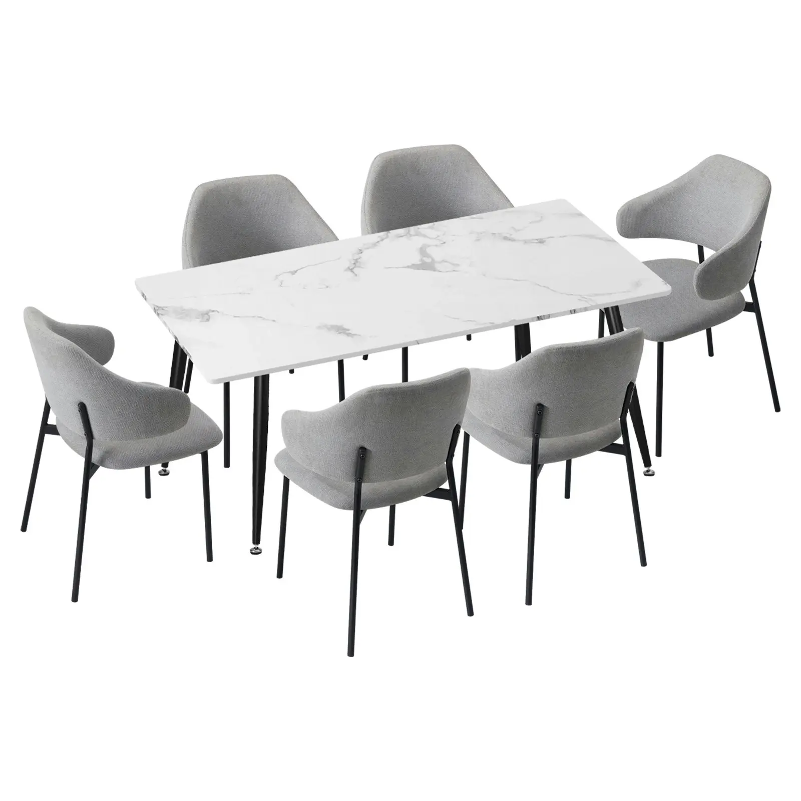 Oikiture 7PCS Dining sets 120cm Rectangle Table with 6PCS Chairs Fabric Grey