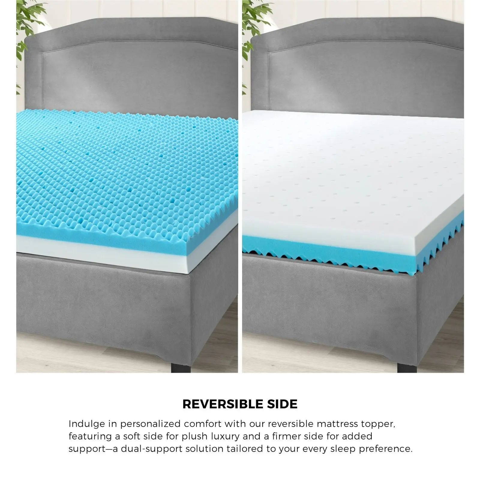 Bedra Memory Foam Mattress Topper Reversible Cool Gel Bed Mat 10cm Queen