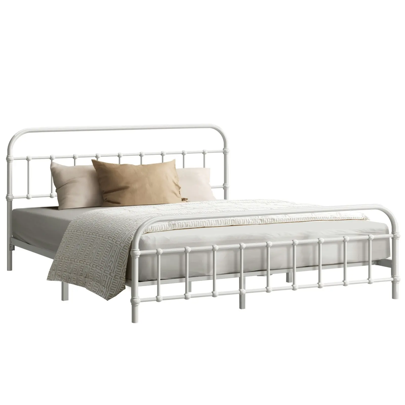 Oikiture Bed Frame Metal Bed Base Queen Size Bed Platform White