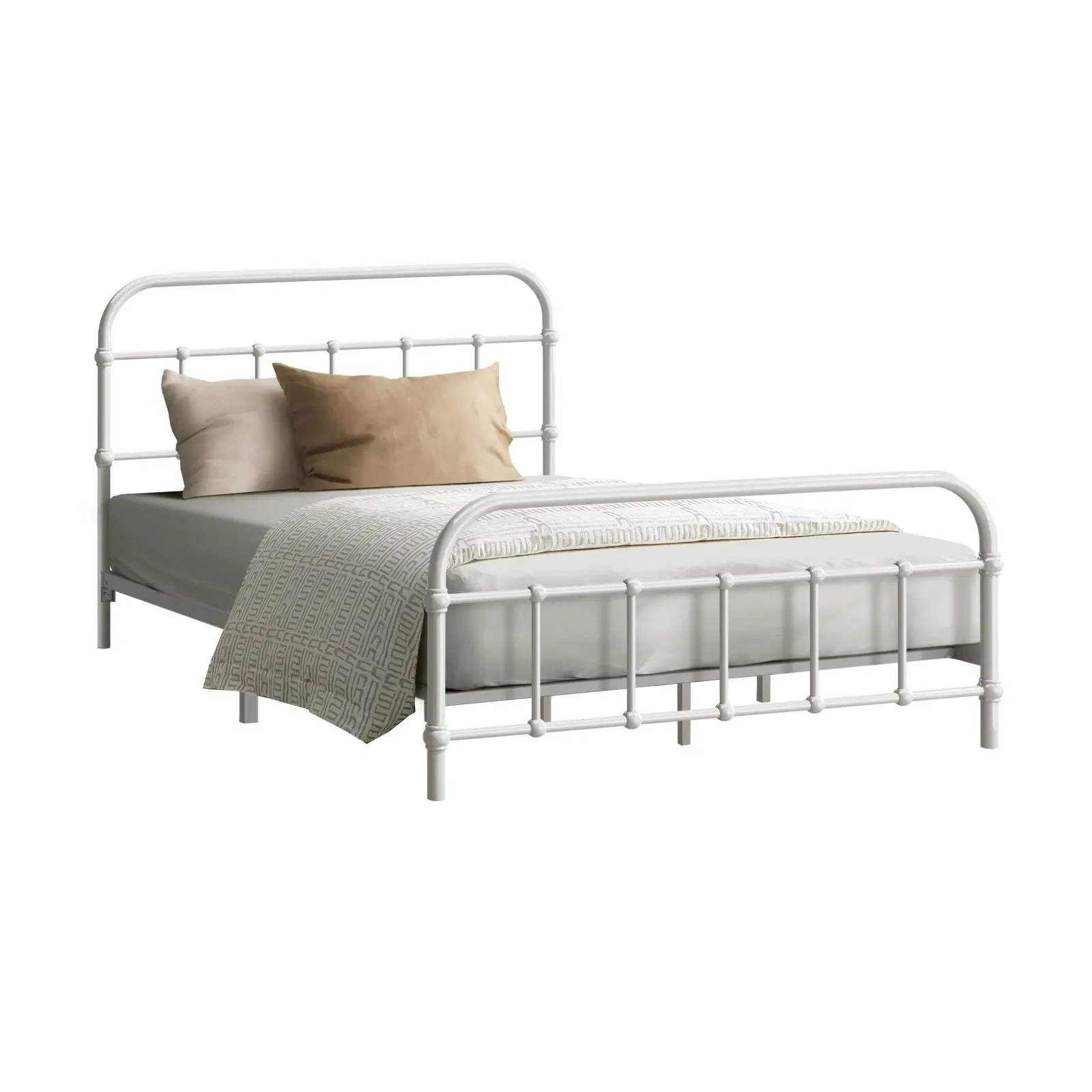 Oikiture Bed Frame Metal Bed Base King Single Size Bed Platform White