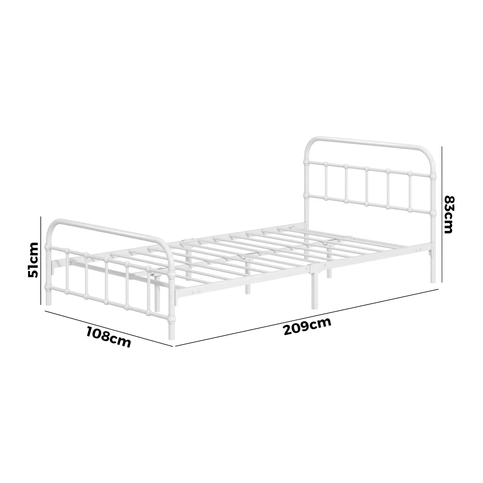 Oikiture Bed Frame Metal Bed Base King Single Size Bed Platform White