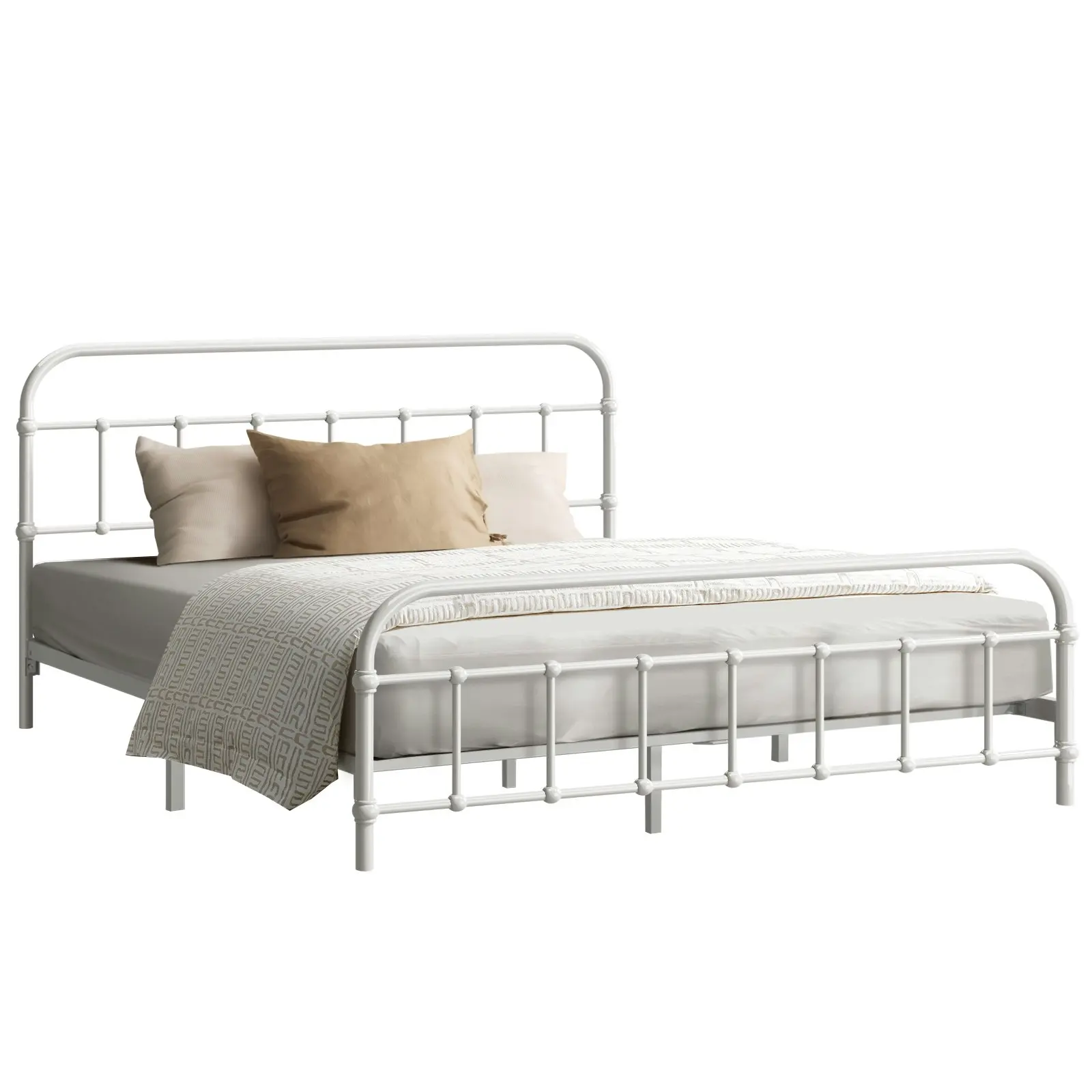 Oikiture Bed Frame Metal Bed Base Double Size Bed Platform White