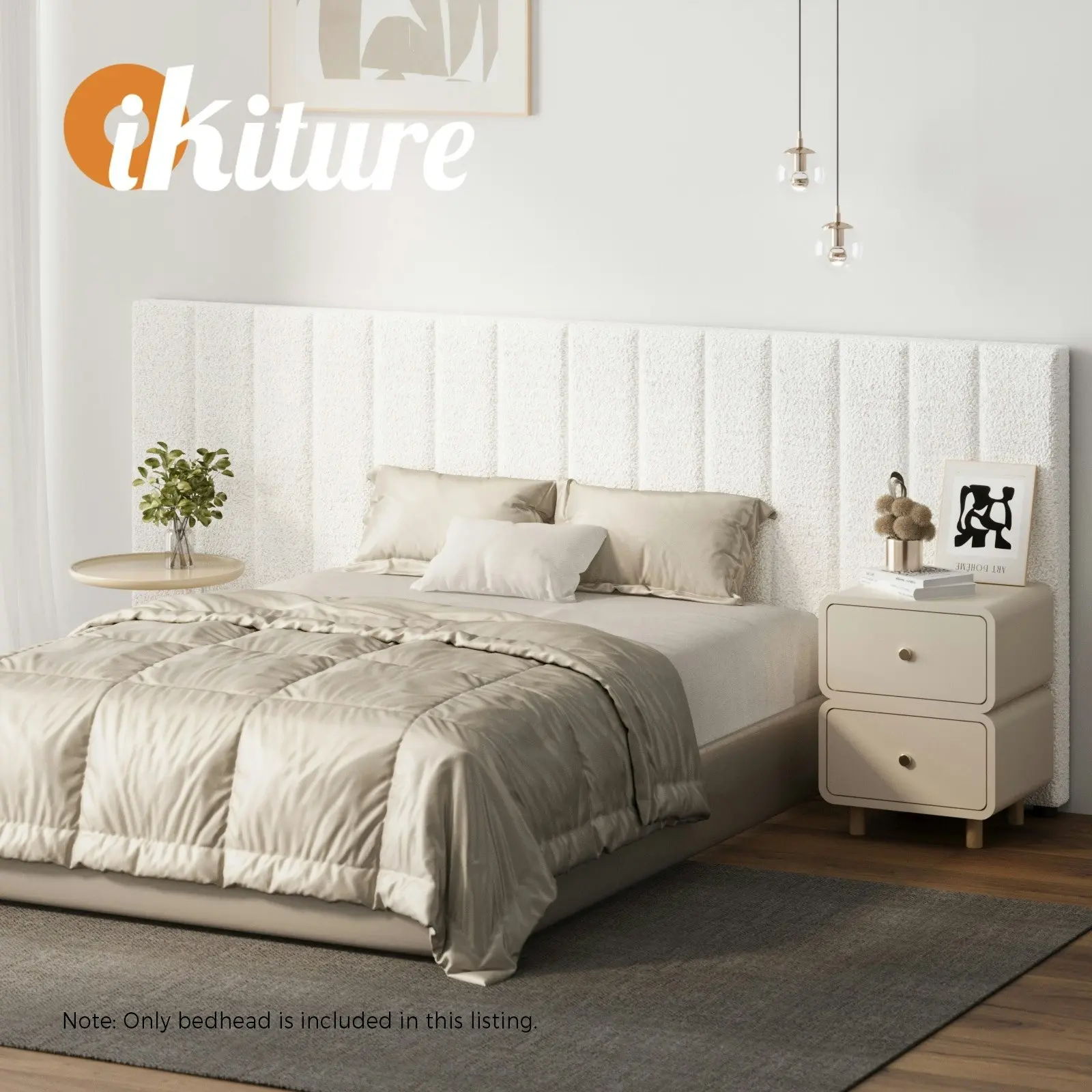 Oikiture Bed Frame Headboard Double Queen King Size Head Bedhead White Boucle