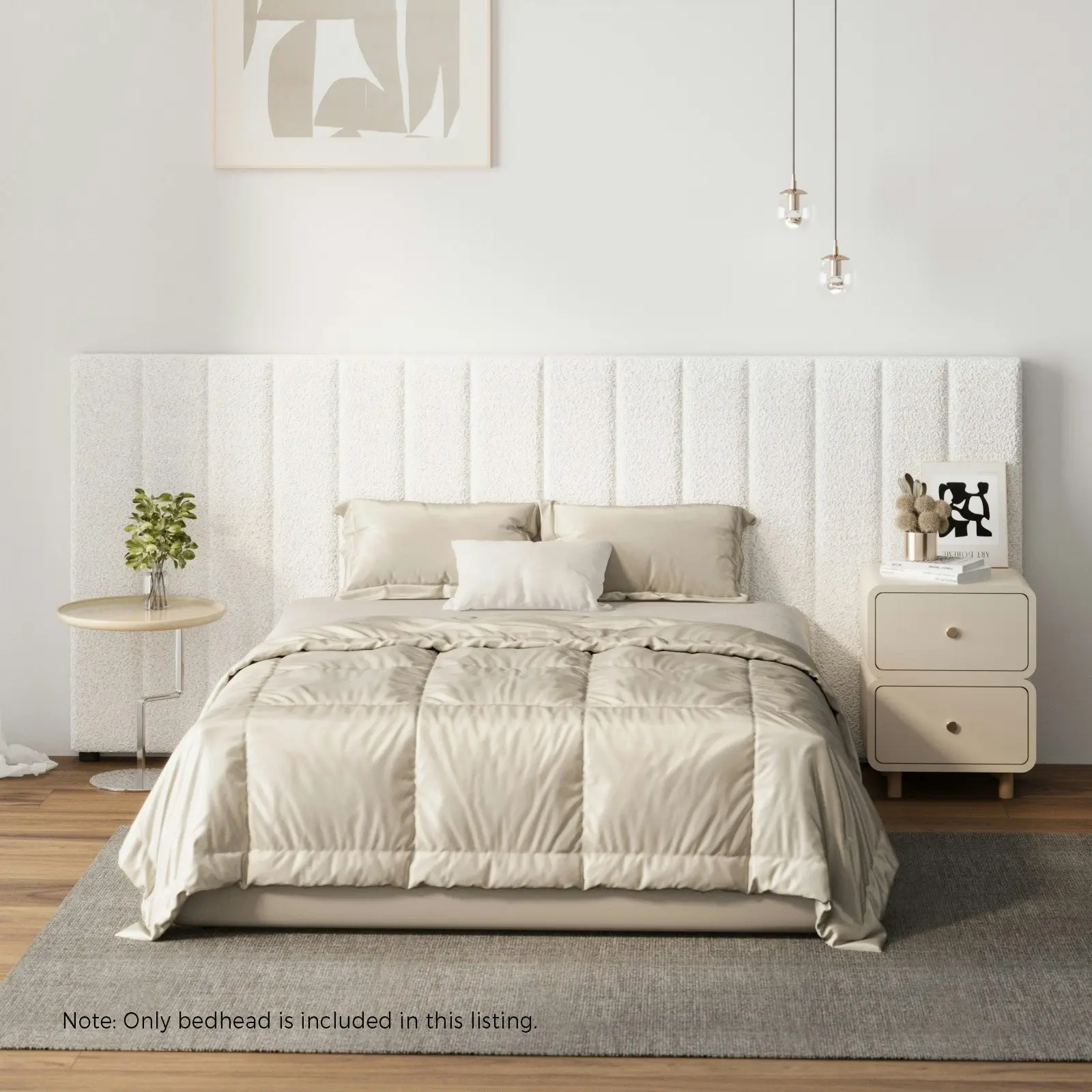 Oikiture Bed Frame Headboard Double Queen King Size Head Bedhead White Boucle