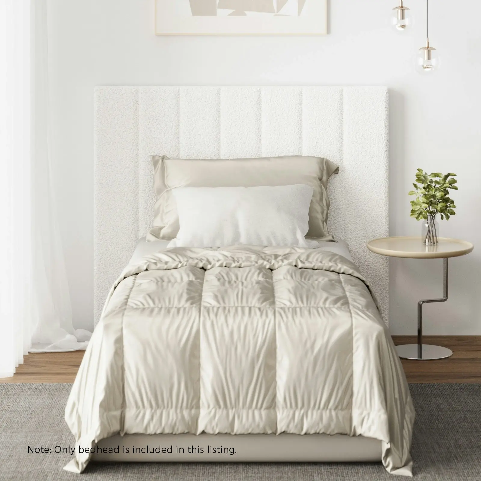 Oikiture Bed Frame Headboard Single King Single Size Head Bedhead White Boucle