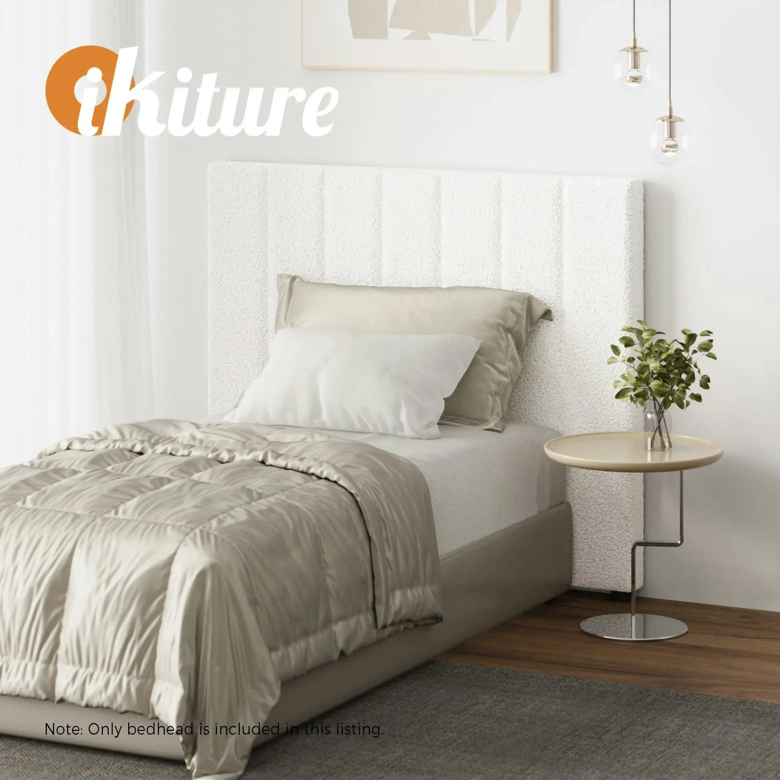 Oikiture Bed Frame Headboard Single King Single Size Head Bedhead White Boucle