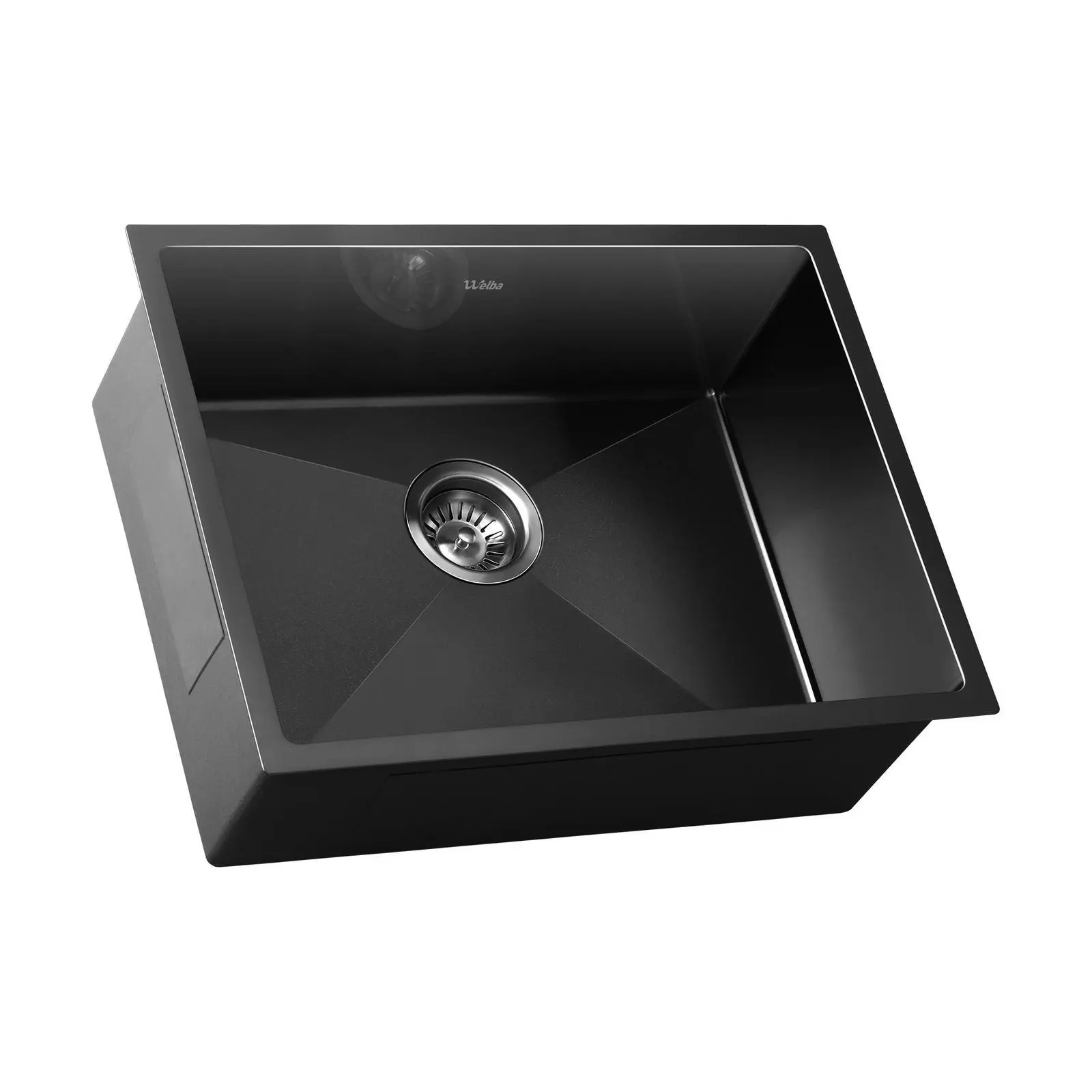 Welba Kitchen Sink 58X44CM Stainless Steel Single Bowl Basin With Waste Black